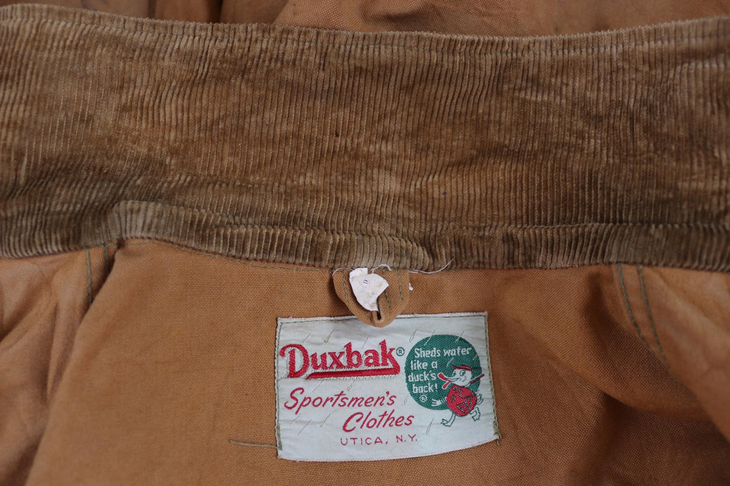 Vintage 1940s 40s 1950s 50s Duxbak duck cotton canvas tin cloth hunting shooting jacket 52” chest workwear work chore