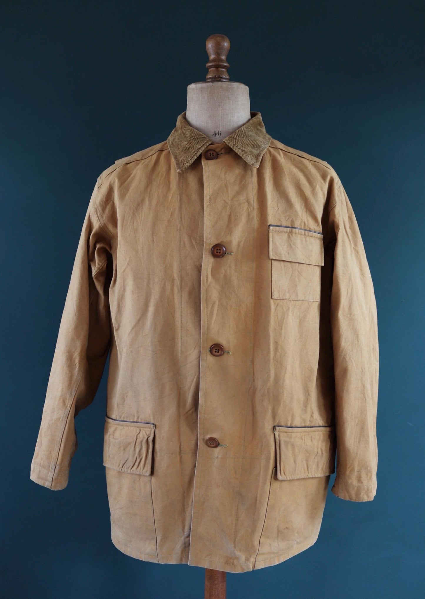 Vintage 1940s 40s 1950s 50s Duxbak duck cotton canvas tin cloth hunting shooting jacket 52” chest workwear work chore