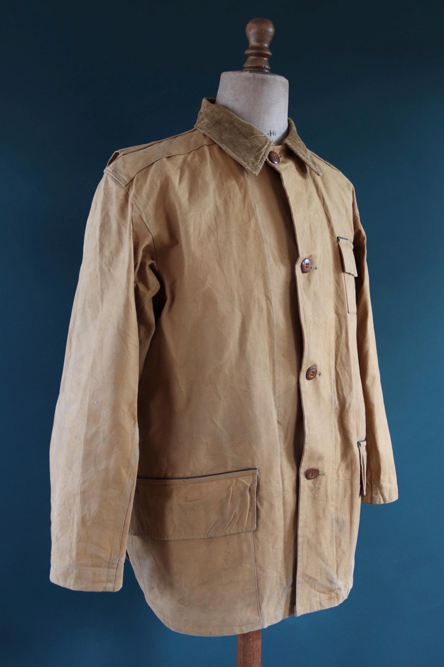 Vintage 1940s 40s 1950s 50s Duxbak duck cotton canvas tin cloth hunting shooting jacket 52” chest workwear work chore