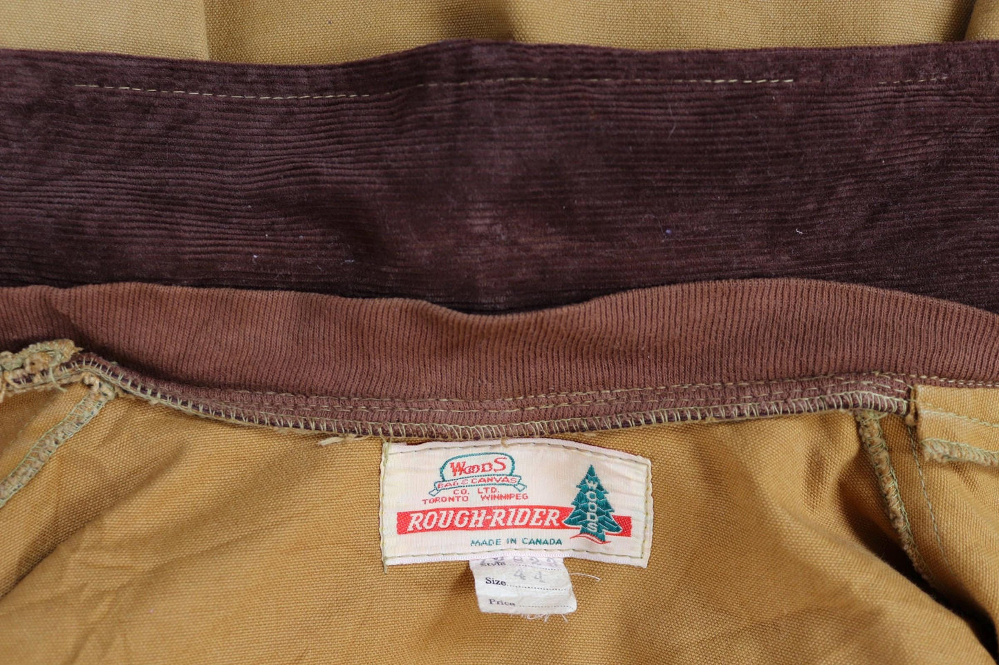 Vintage 1960s 60s Woods brown tin cloth duck cotton canvas hunting shooting jacket 54” chest workwear work chore Canadian