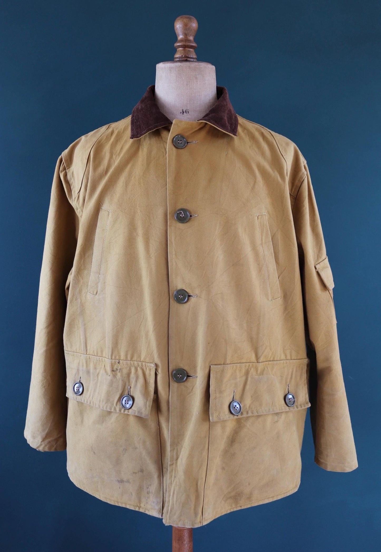 Vintage 1960s 60s Woods brown tin cloth duck cotton canvas hunting shooting jacket 54” chest workwear work chore Canadian