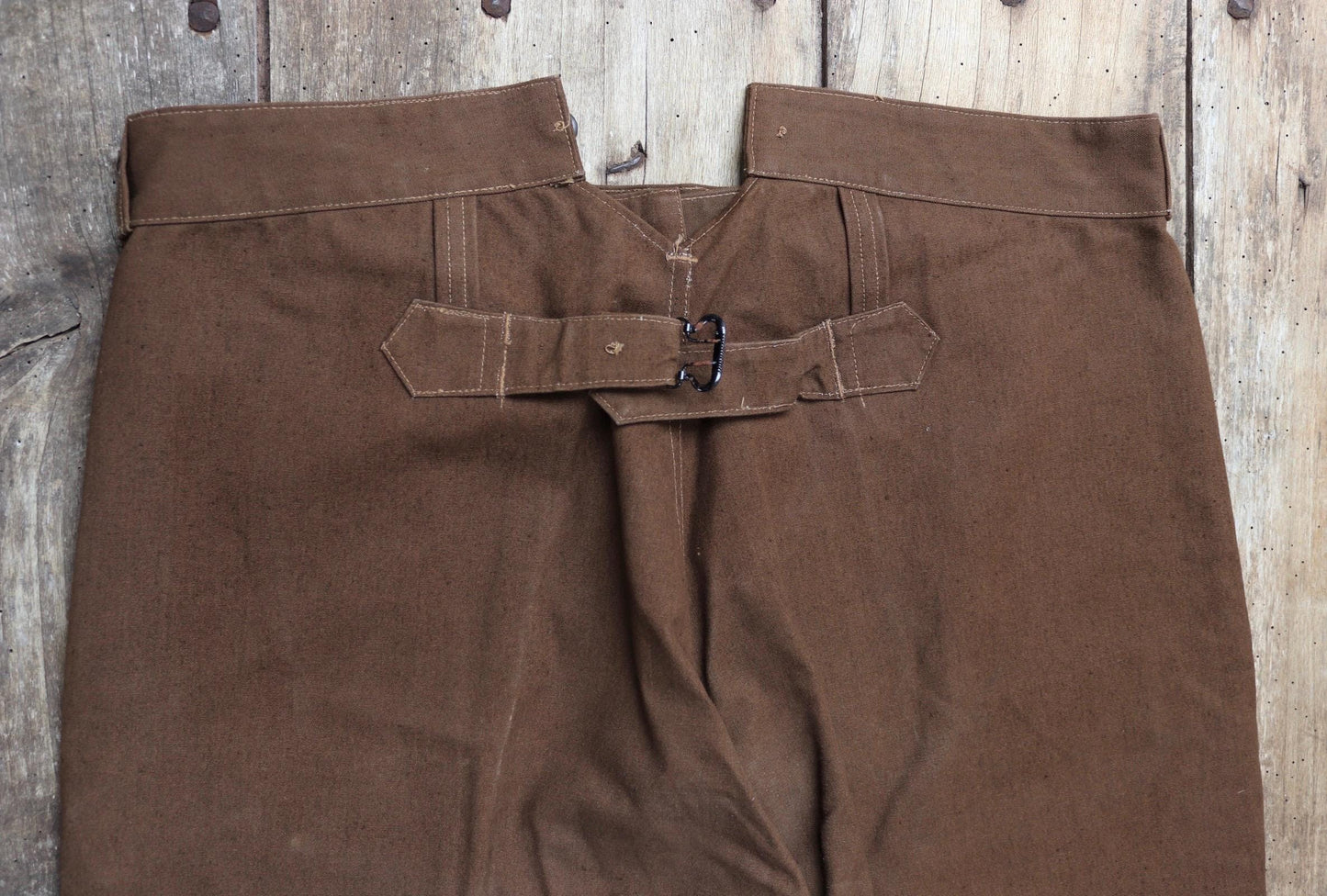 Vintage French workwear trousers pants 1960s 1970s SNCF railway railroad engineer chore 36” x 28” duck cotton canvas buckle back