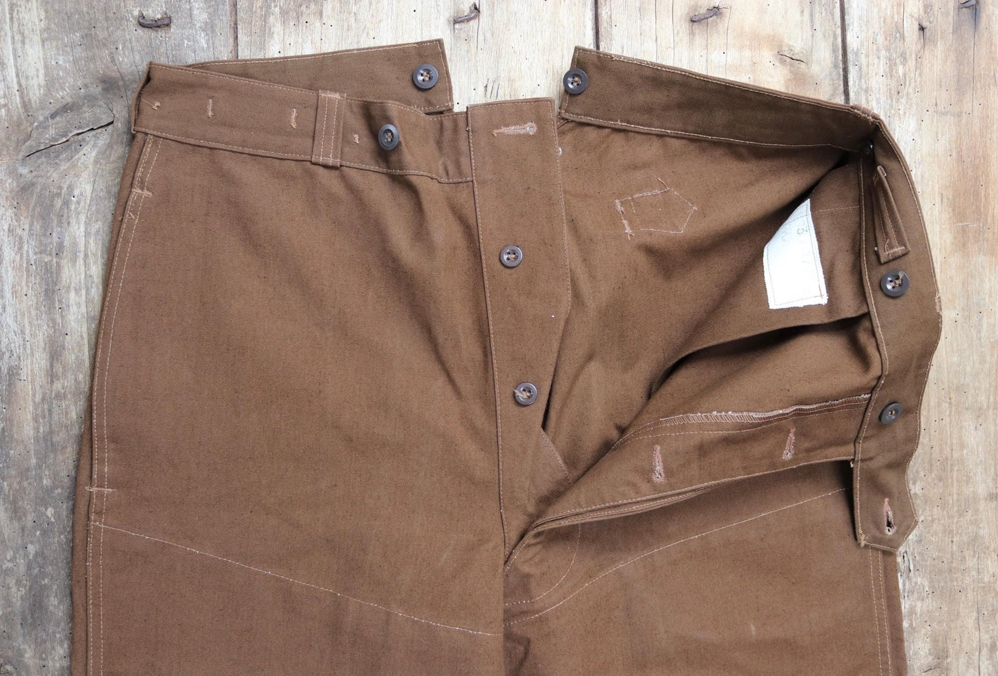 Vintage French workwear trousers pants 1960s 1970s SNCF railway railroad engineer chore 36” x 28” duck cotton canvas buckle back