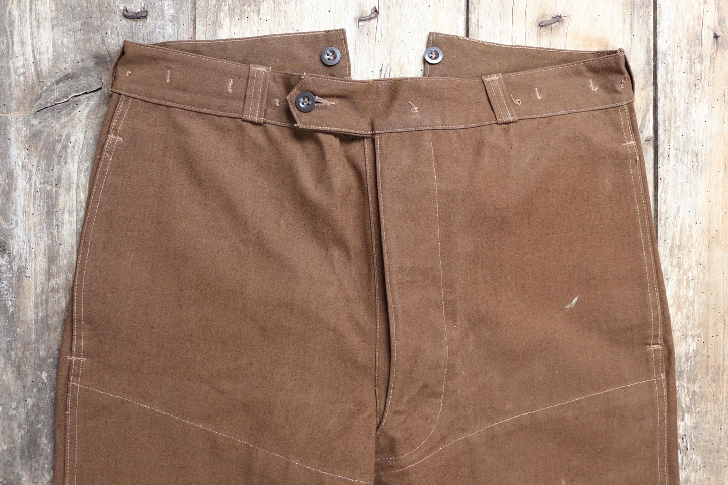 Vintage French workwear trousers pants 1960s 1970s SNCF railway railroad engineer chore 36” x 28” duck cotton canvas buckle back