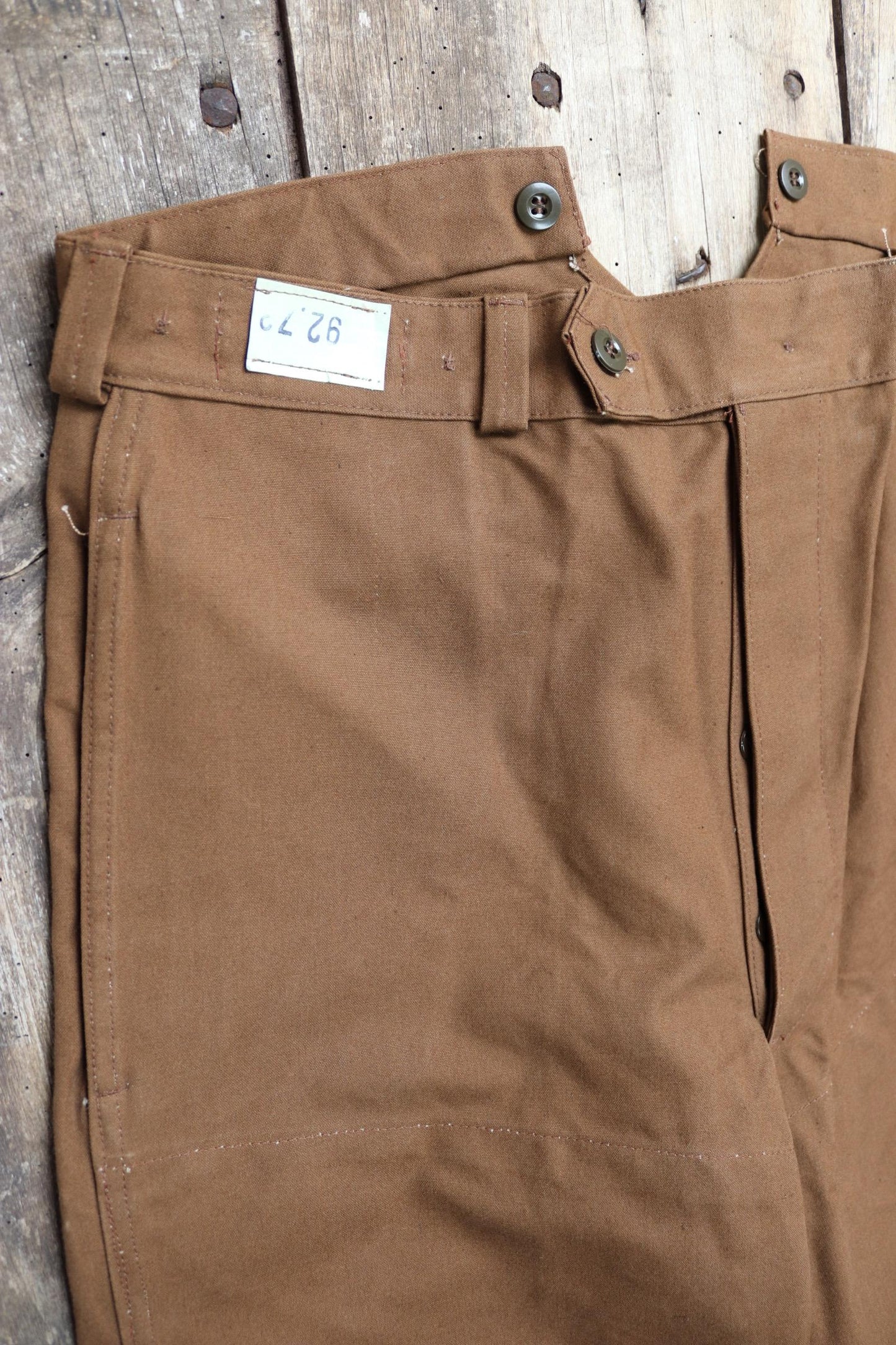 Vintage French chore trousers pants workwear 1960s 1970s SNCF railway railroad engineer work 37” x 28” duck cotton canvas buckle back