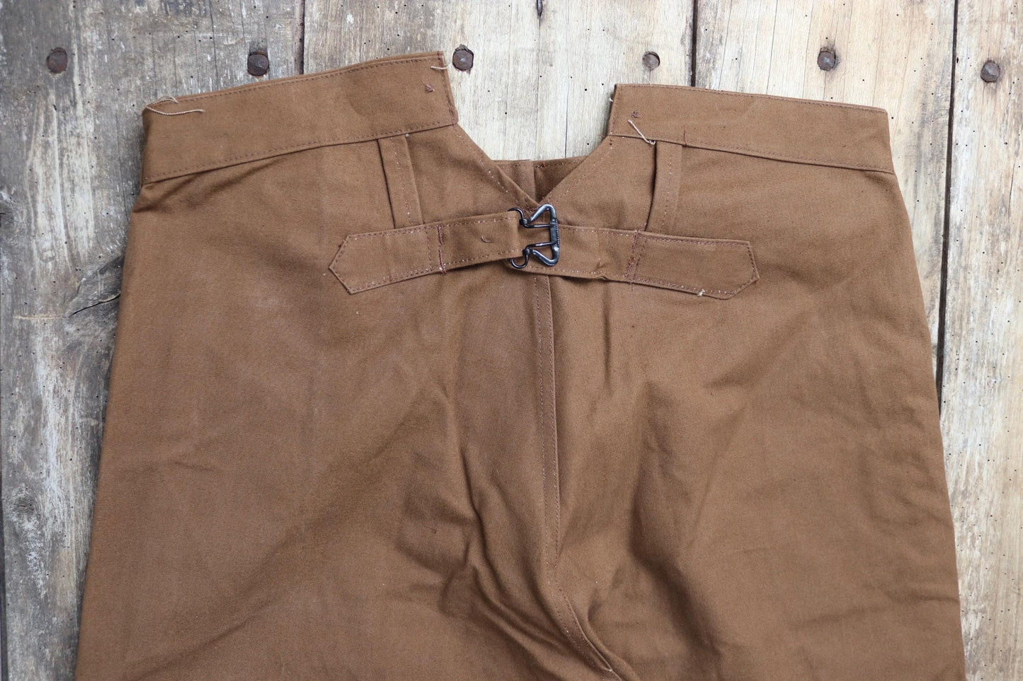 Vintage French chore trousers pants workwear 1960s 1970s SNCF railway railroad engineer work 37” x 28” duck cotton canvas buckle back