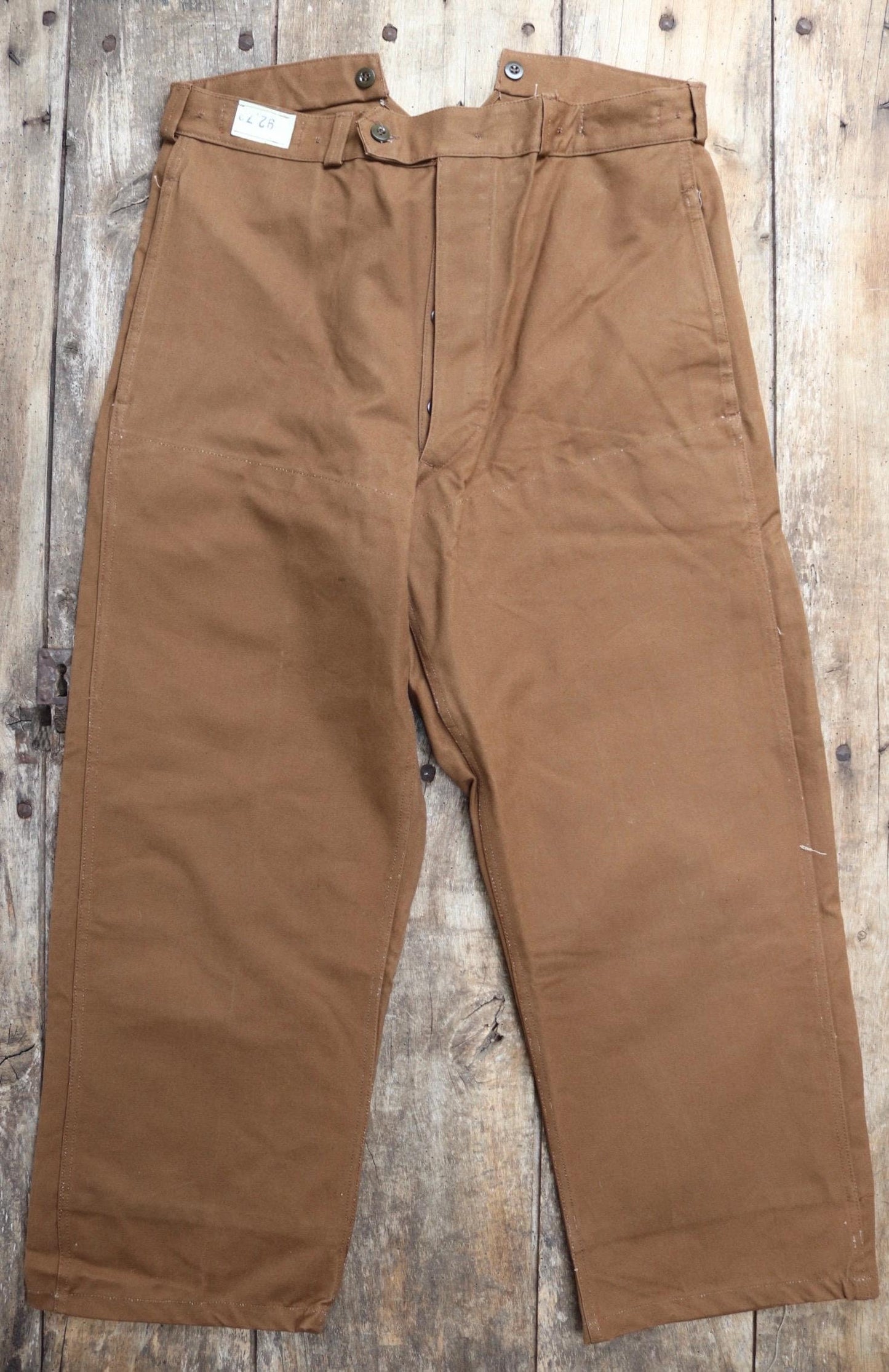 Vintage French chore trousers pants workwear 1960s 1970s SNCF railway railroad engineer work 37” x 28” duck cotton canvas buckle back