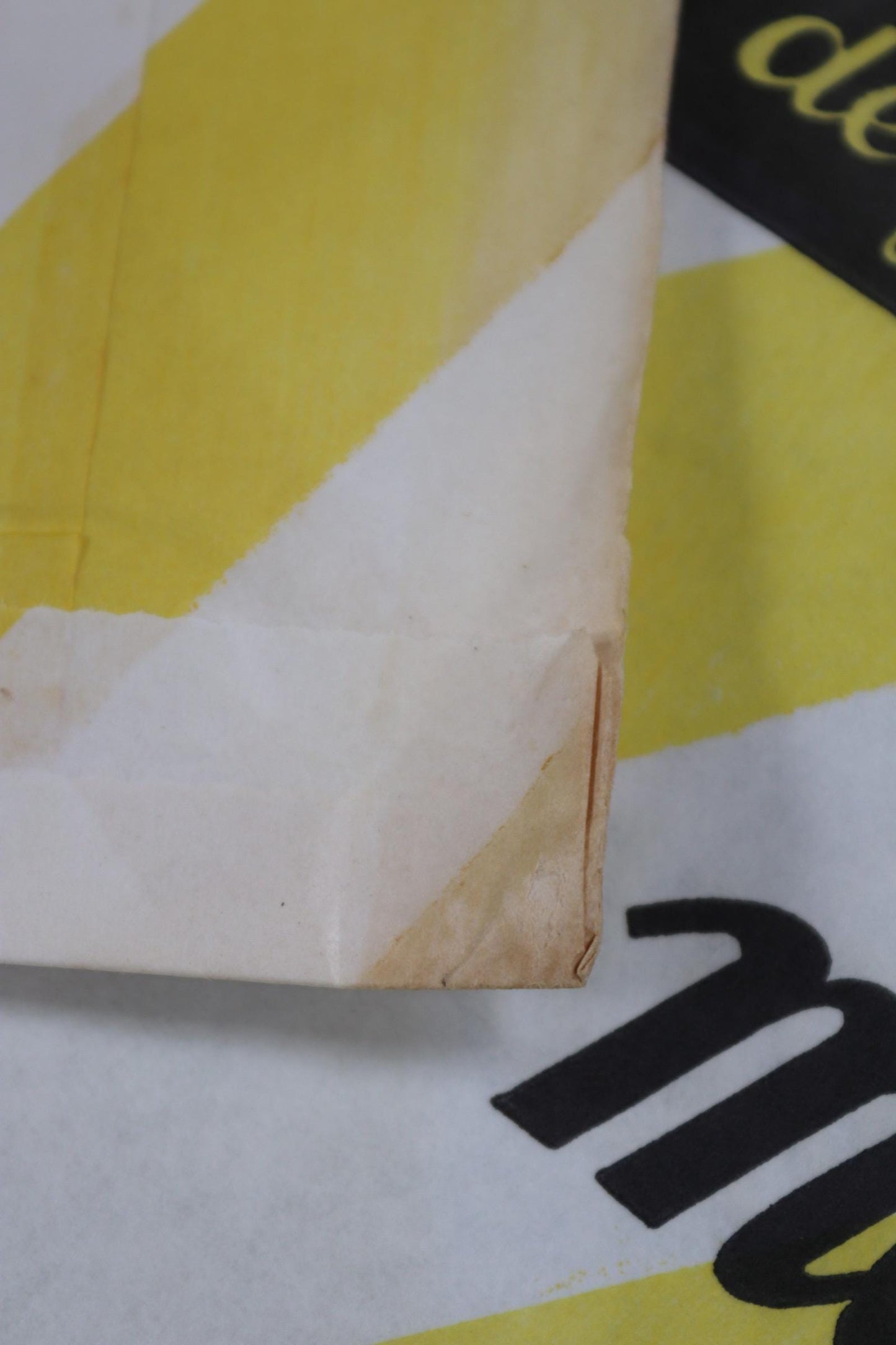 Vintage 1950s French paper print art Le Mont St Michel yellow white striped bag advertising stamped workwear work chore display collectible