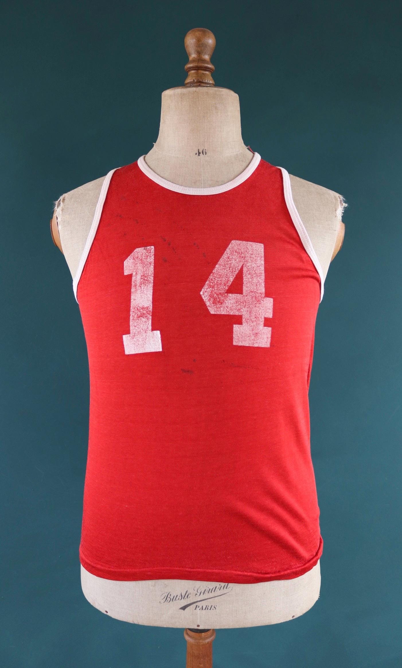 Vintage 1960s durene sportswear vest - red basketball shirt - singlet - 37" chest