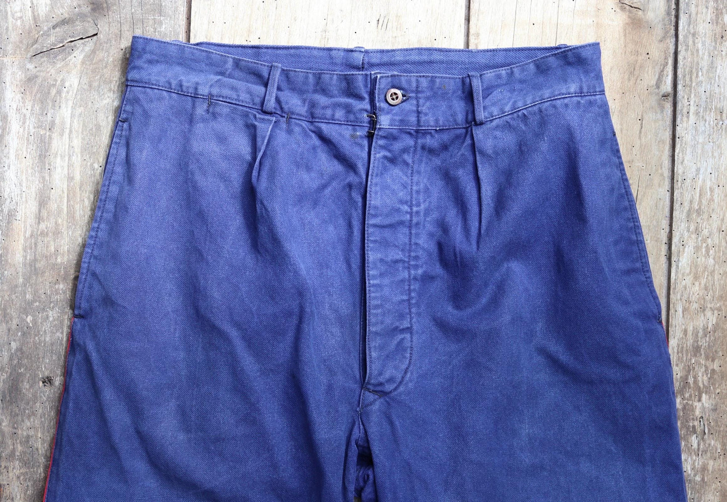 Vintage French work trousers pants 1950s 1960s indigo blue cotton twill fireman firefighter 32” x 27” workwear sapeurs pompiers