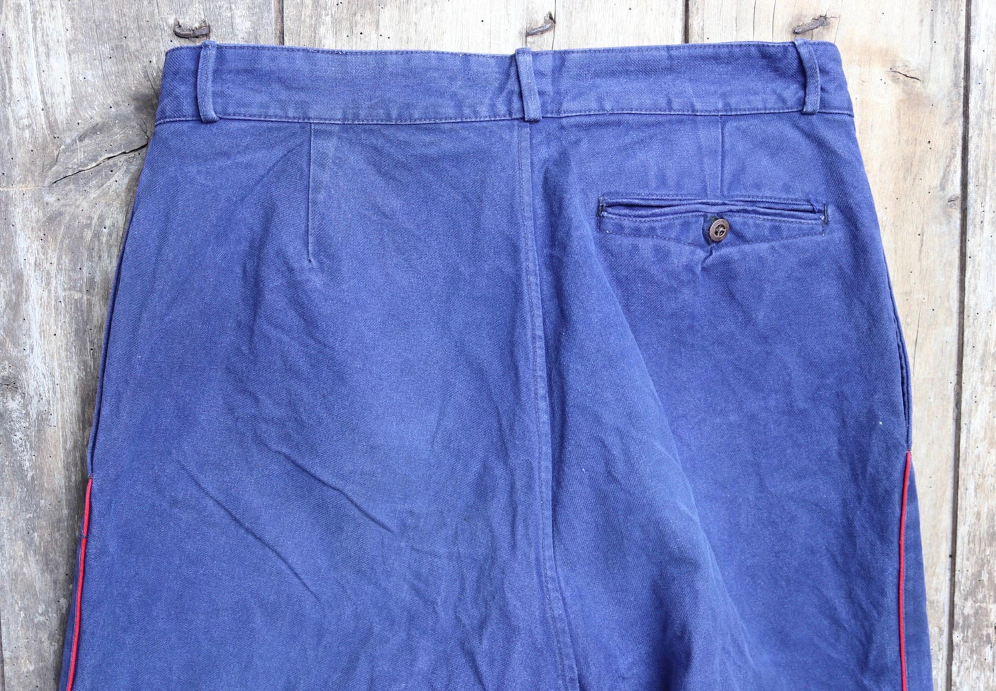 Vintage French work trousers pants 1950s 1960s indigo blue cotton twill fireman firefighter 32” x 27” workwear sapeurs pompiers