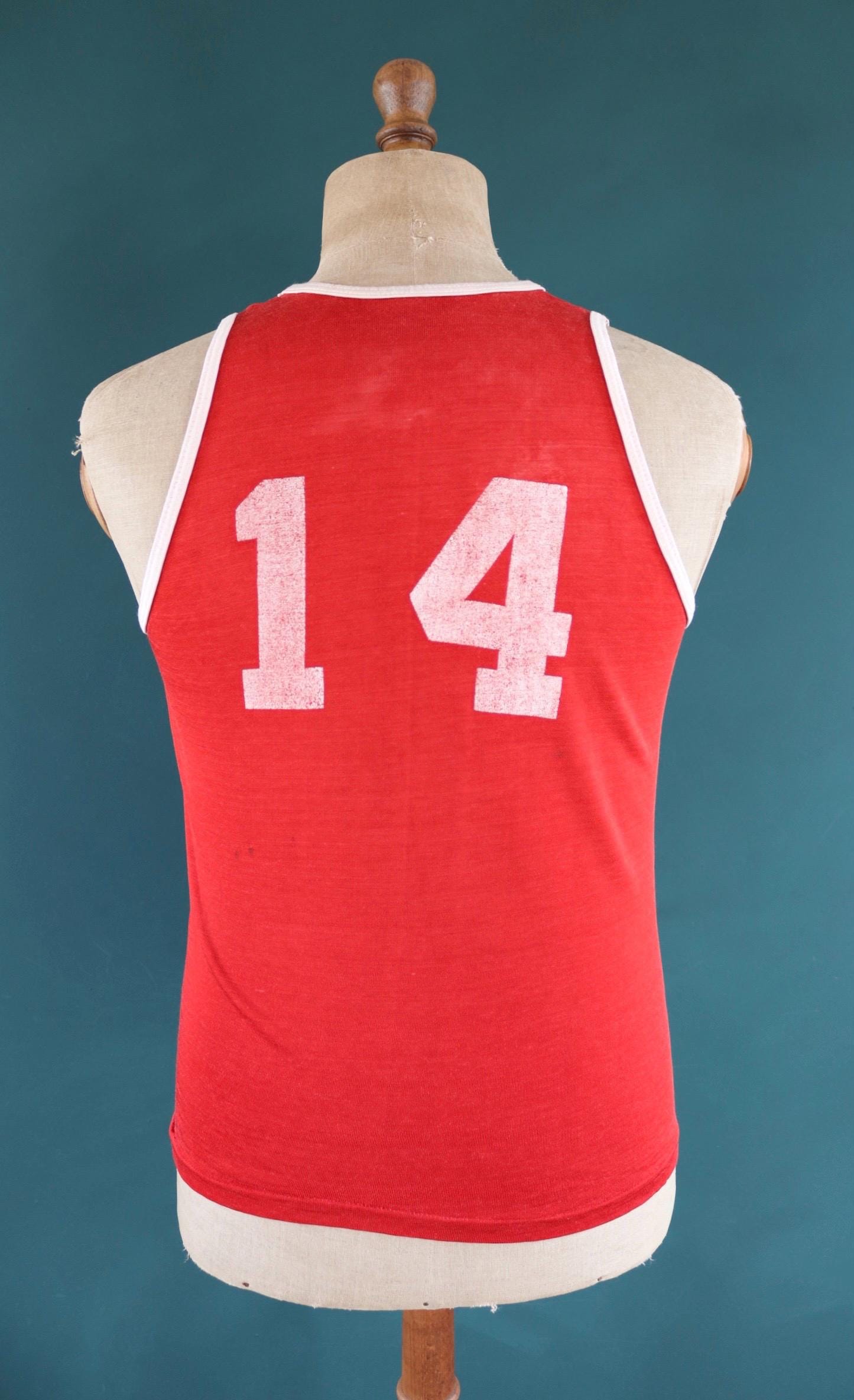 Vintage 1960s durene sportswear vest - red basketball shirt - singlet - 37" chest