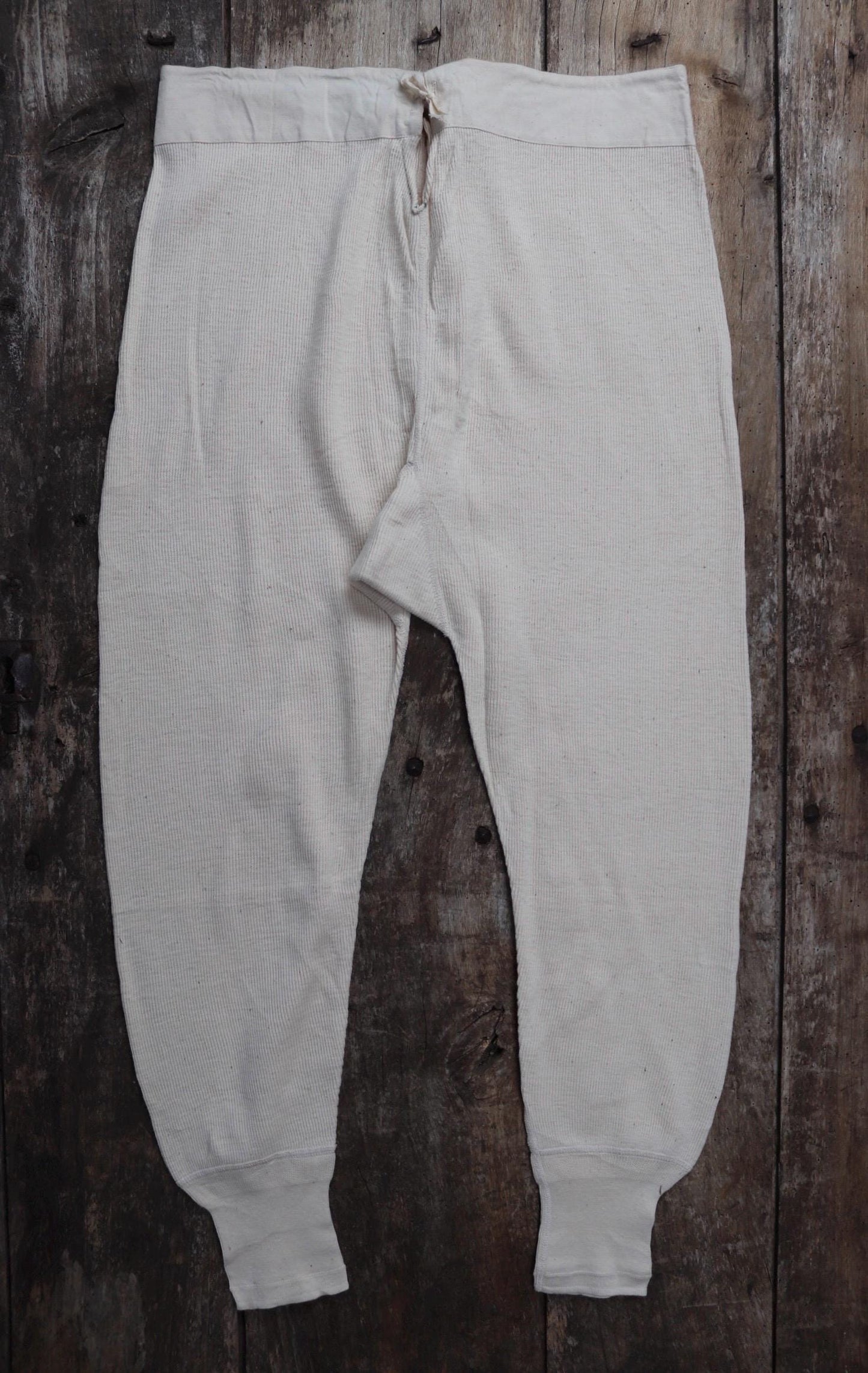 Vintage 1940s WW2 Swedish military underwear - ecru white ribbed cotton long johns - thermal loungewear - 34" x 26"