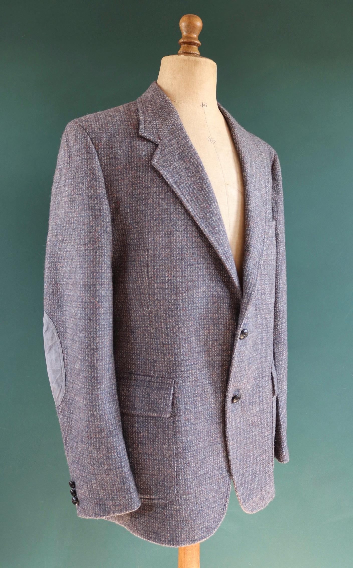Vintage 1980s 80s 1990s 90s Pendleton grey blue wool tweed sports suit Western blazer jacket 44" chest elbow patches half belt action back