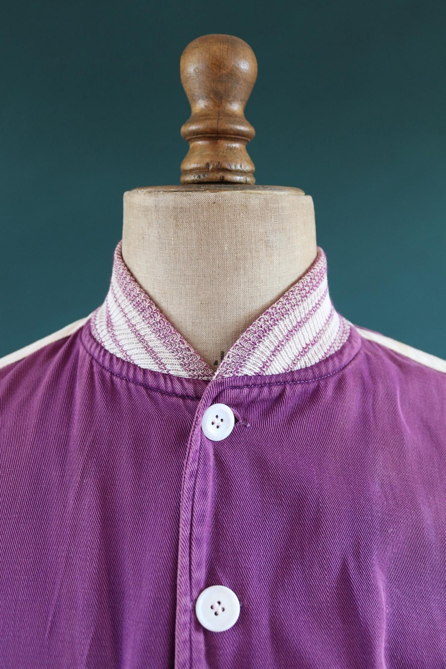 Vintage 1950s 50s purple white gabardine varsity jacket chenille patch 42" chest USA college American Ivy League style pharaoh collar