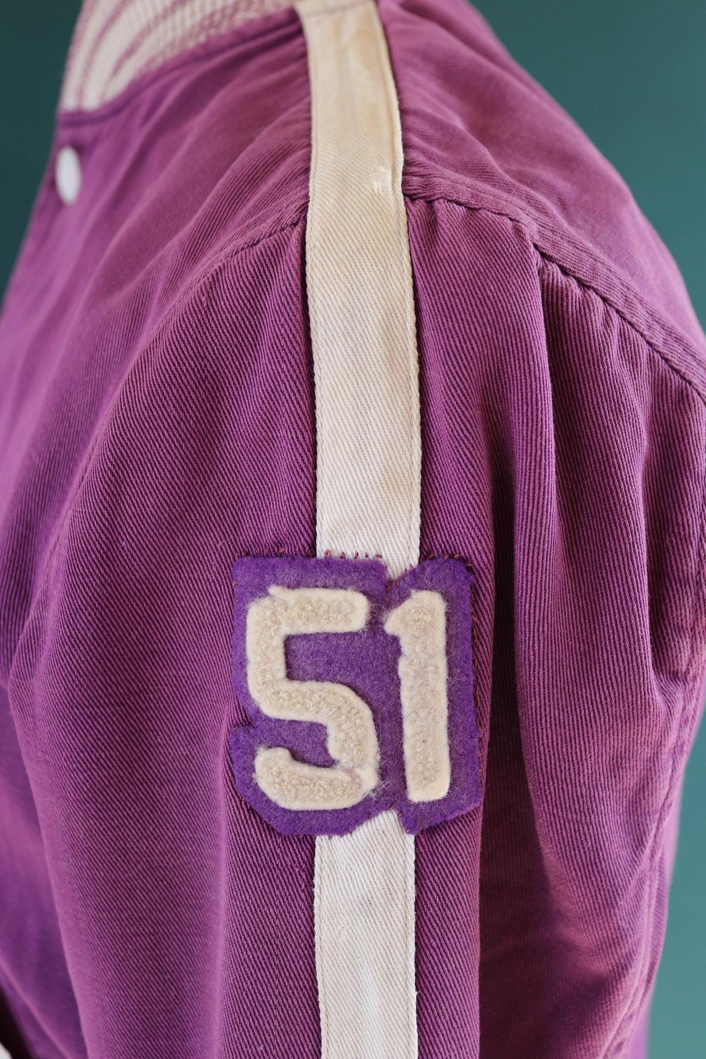 Vintage 1950s 50s purple white gabardine varsity jacket chenille patch 42" chest USA college American Ivy League style pharaoh collar