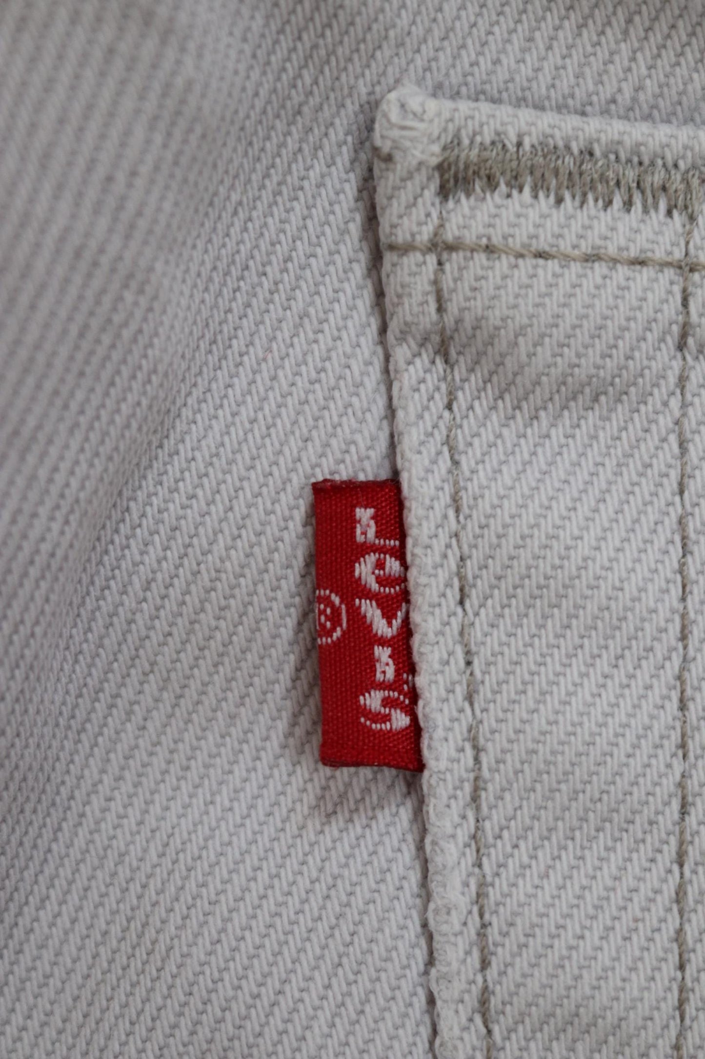Vintage 1990s 90s Levis 517 Levi Strauss off white grey red tab small e denim jeans button fly 31” x 28” mod