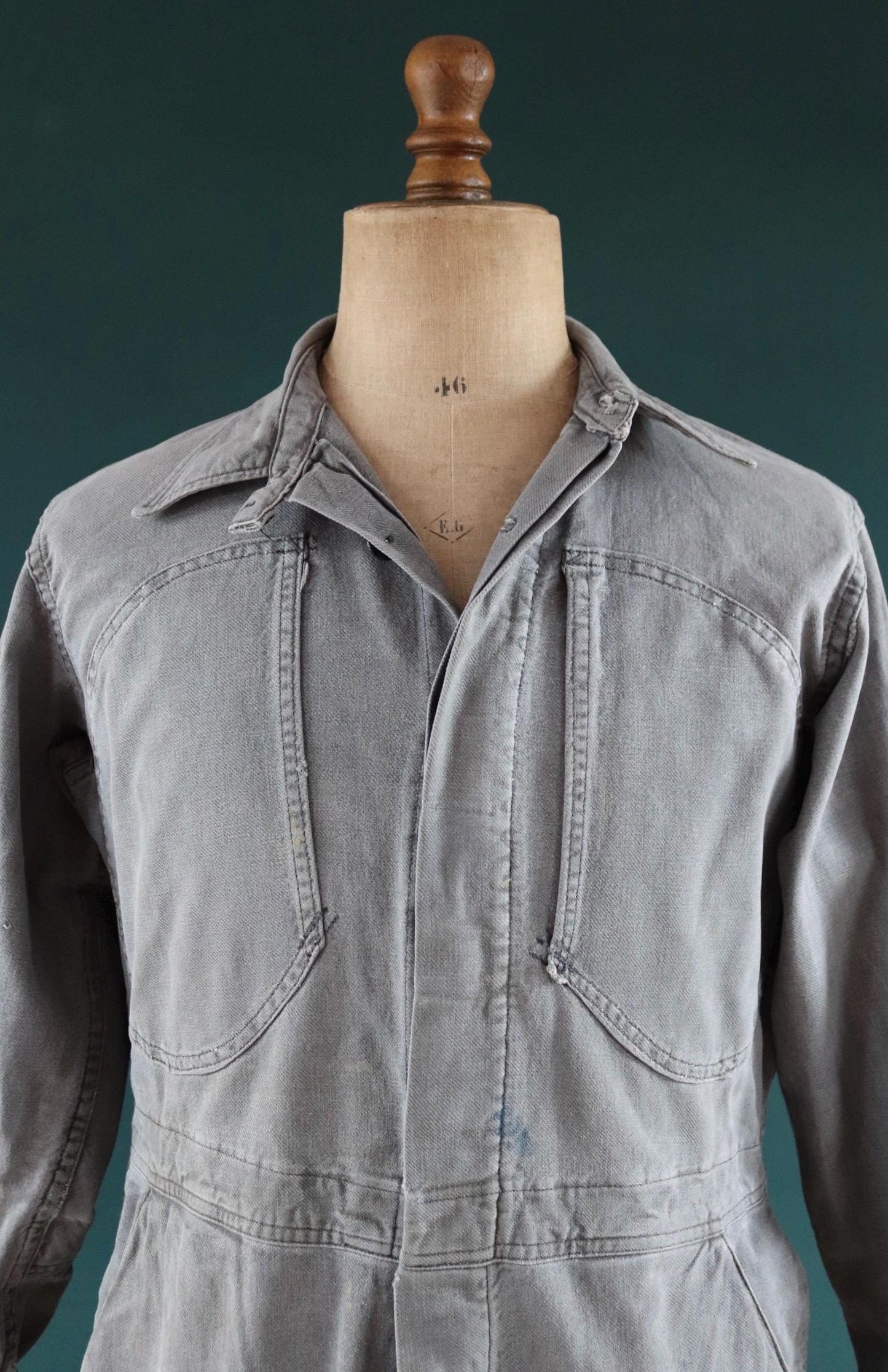 Vintage 1940s 40s 1950s 50s Swedish black cotton denim overalls coveralls mechanic tank crew military work chore workwear 44” x 36” x 27”