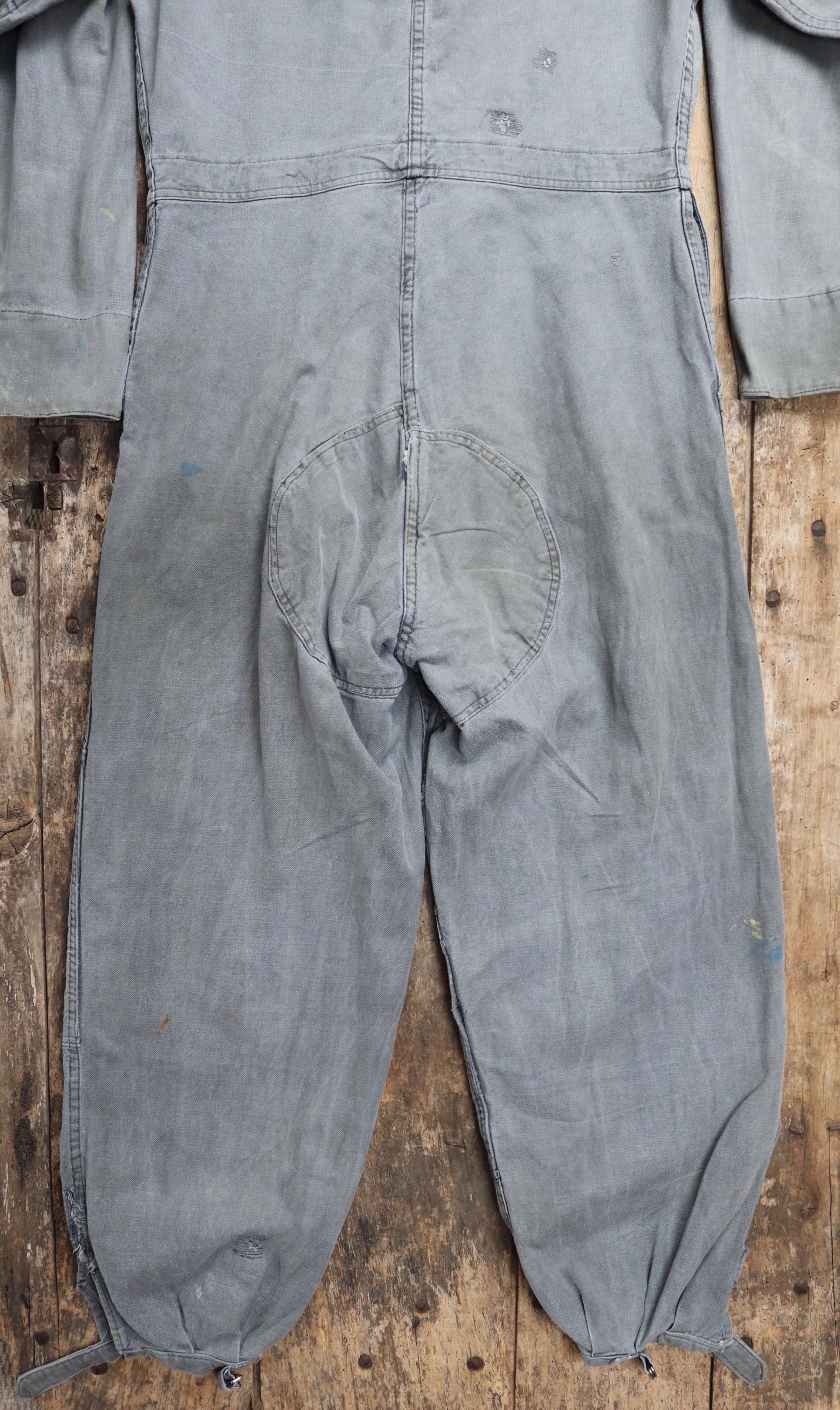 Vintage 1940s 40s 1950s 50s Swedish black cotton denim overalls coveralls mechanic tank crew military work chore workwear 44” x 36” x 27”