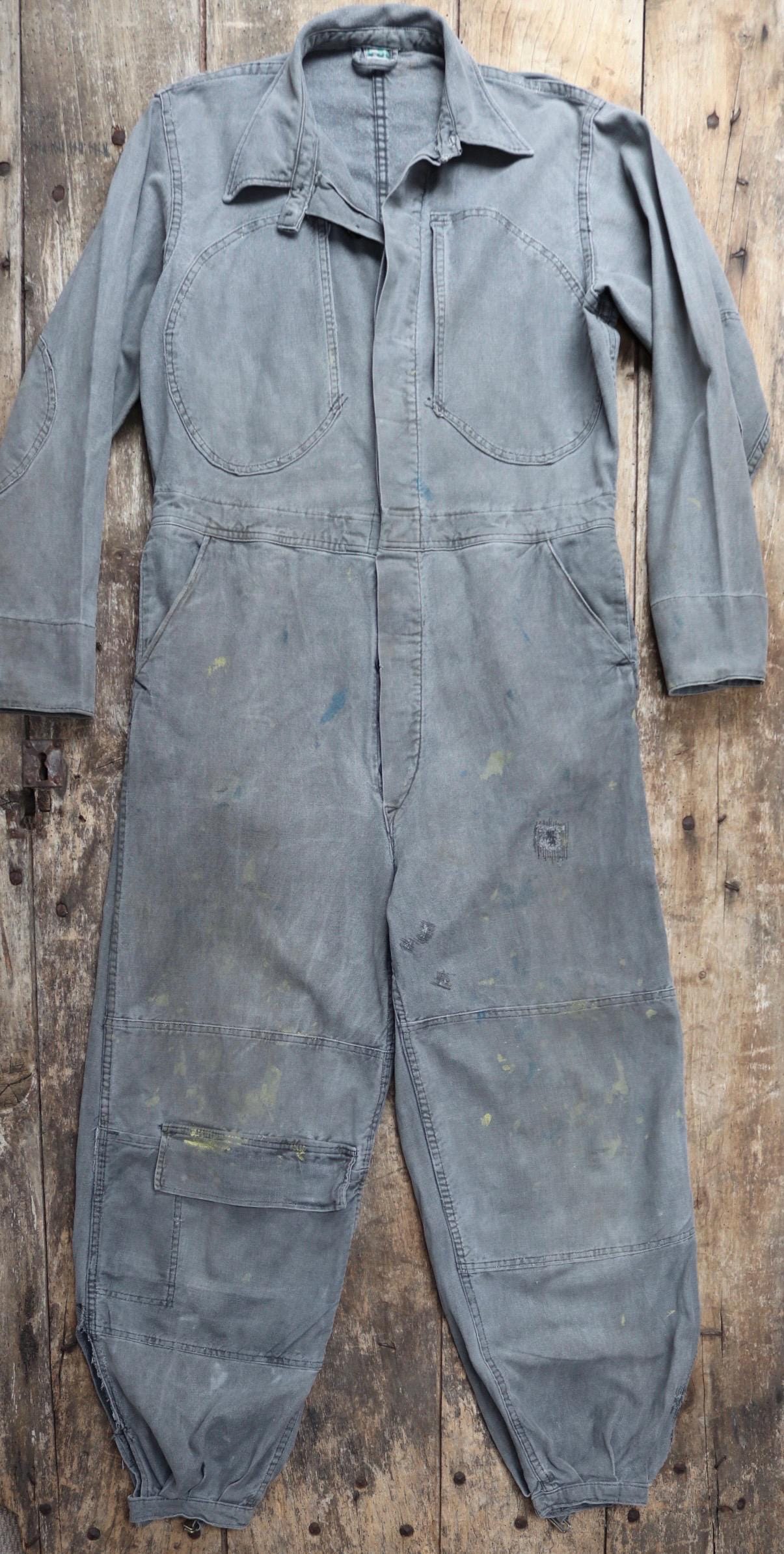 Vintage 1940s 40s 1950s 50s Swedish black cotton denim overalls coveralls mechanic tank crew military work chore workwear 44” x 36” x 27”