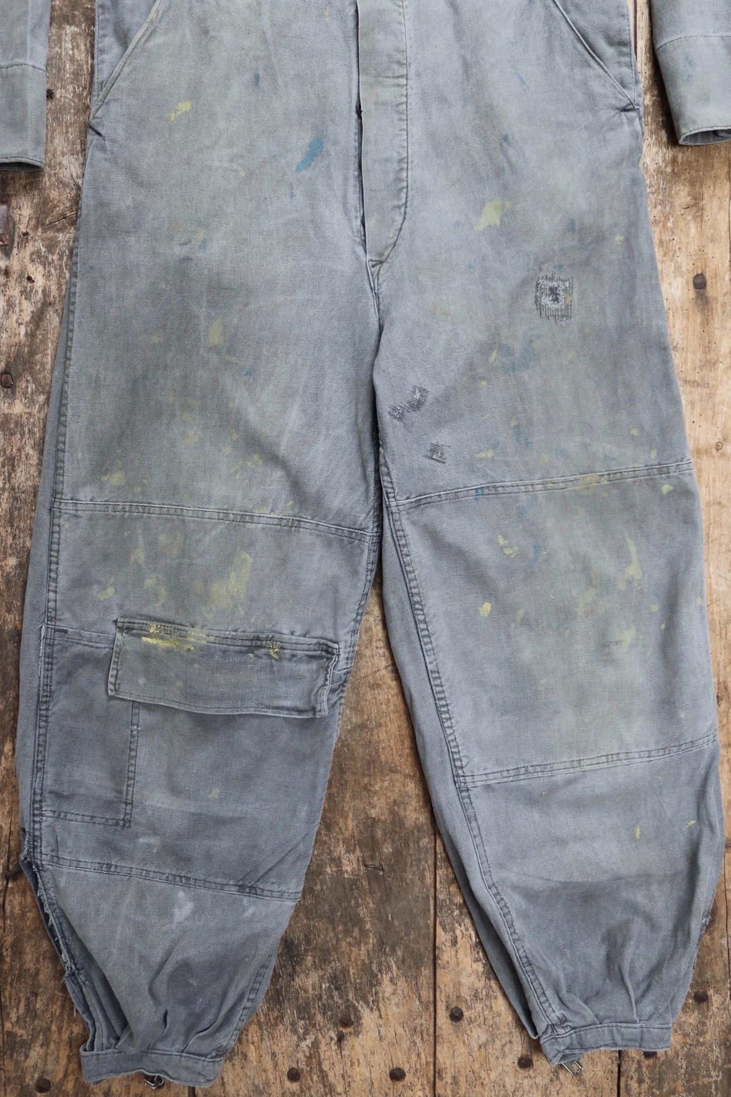 Vintage 1940s 40s 1950s 50s Swedish black cotton denim overalls coveralls mechanic tank crew military work chore workwear 44” x 36” x 27”