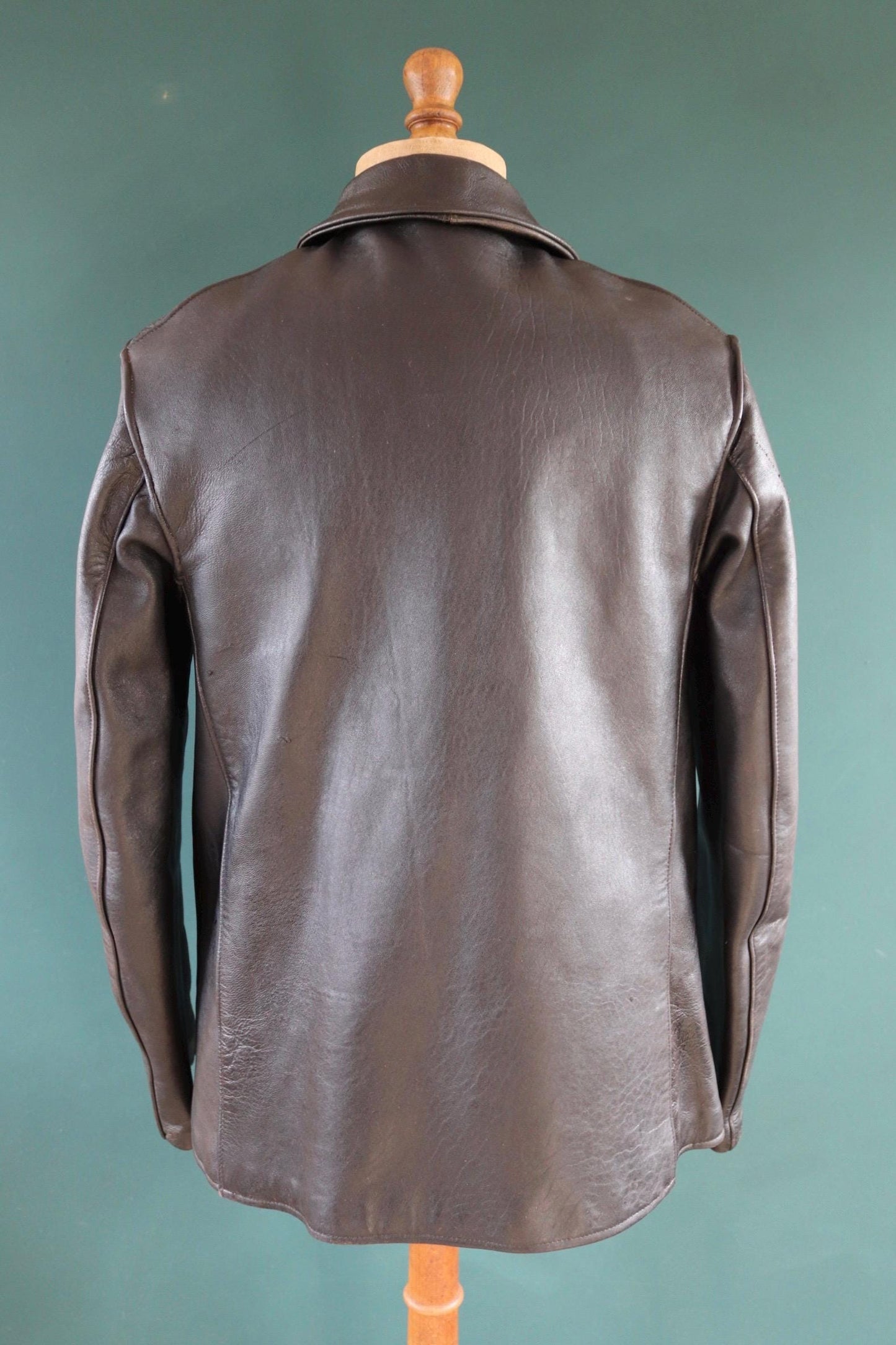 Vintage 1950s 50s 1960s 60s leather jacket French black Le Corbusier double breasted 41” chest