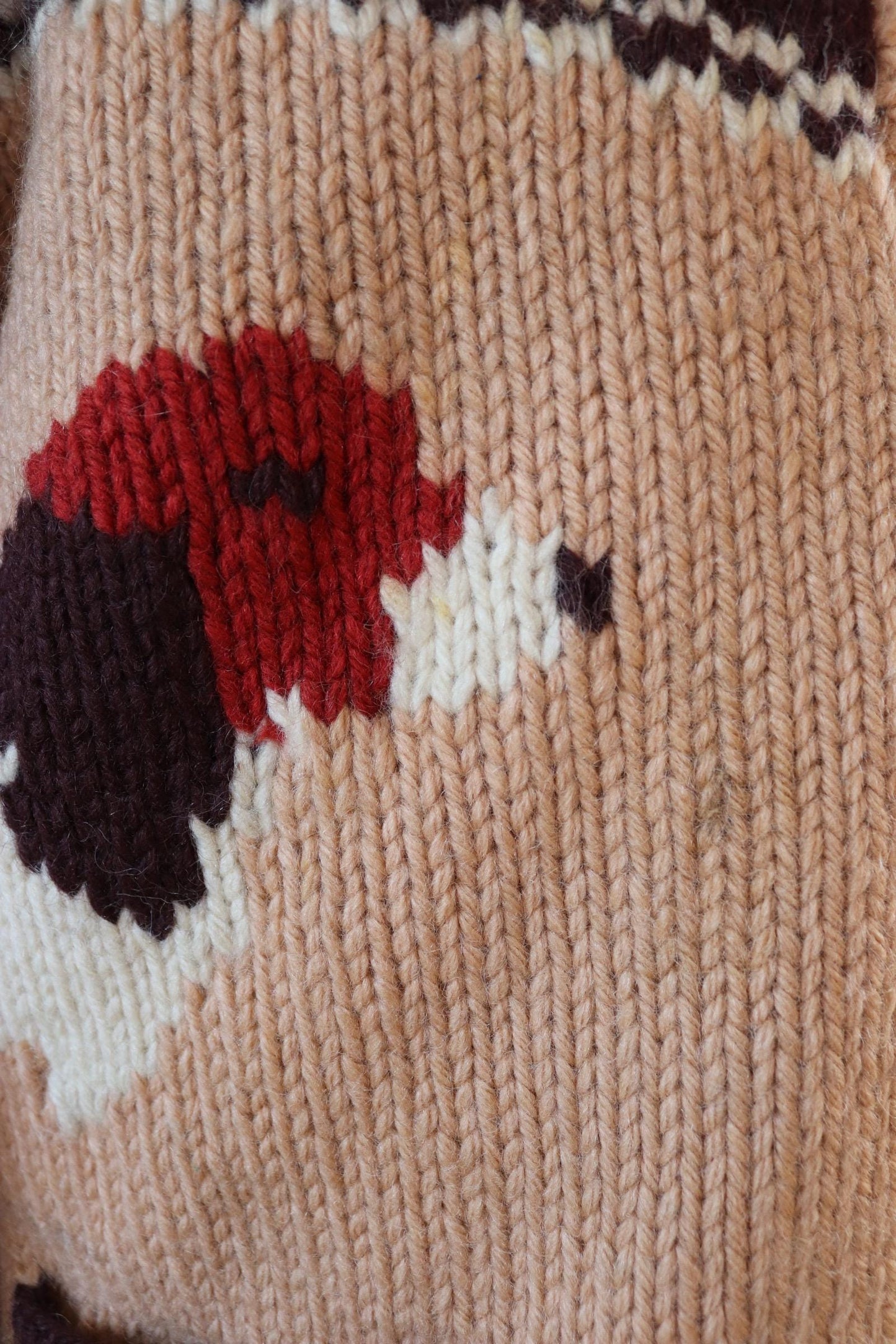 Vintage 1950 50s 1960s 60s chunky knitted wool cowichan sweater cardigan jumper hand made knit shawl collar 48” chest beagle dog hunting