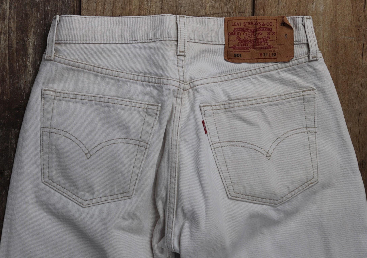Vintage 2000s Levis 501 white denim jeans - Levi Strauss red tab - small e - button fly - 29” x 31” - mod