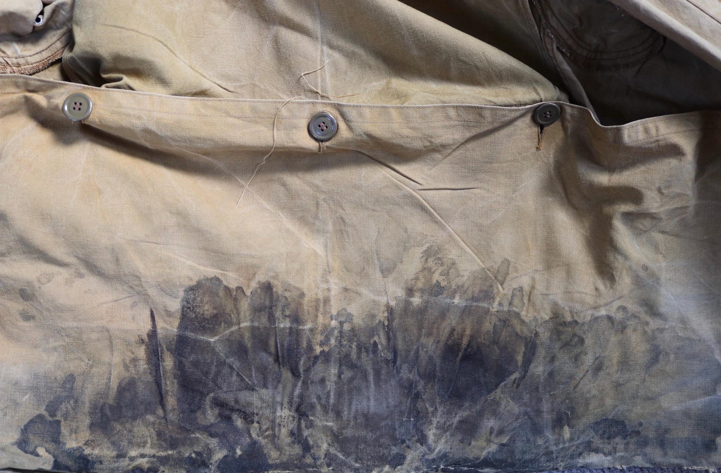 Vintage 1930s 30s 1940s 40s tin cloth duck cotton canvas hunting shooting jacket 47” chest Drybak American workwear work chore distressed