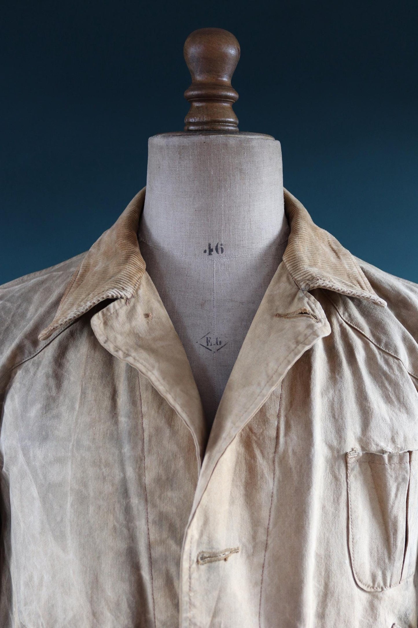 Vintage 1930s 30s 1940s 40s tin cloth duck cotton canvas hunting shooting jacket 47” chest Drybak American workwear work chore distressed