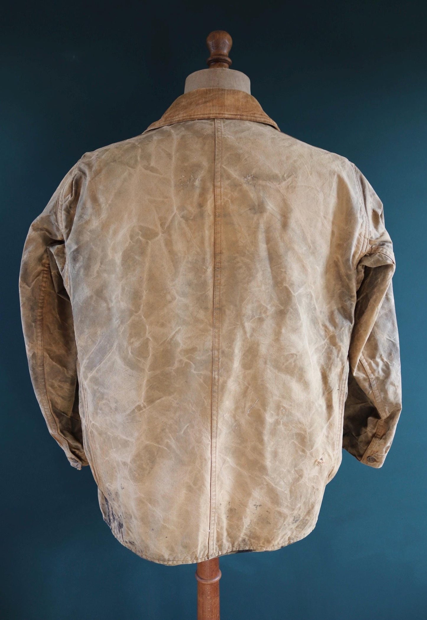 Vintage 1930s 30s 1940s 40s tin cloth duck cotton canvas hunting shooting jacket 47” chest Drybak American workwear work chore distressed