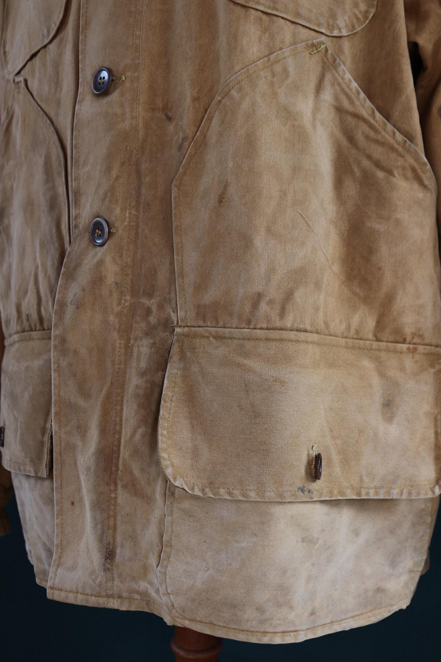 Vintage 1960s 60s tin cloth duck cotton canvas hunting shooting jacket 52” chest American workwear work chore