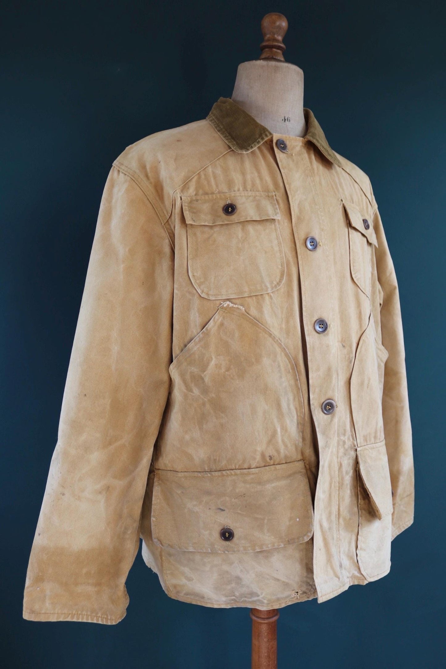 Vintage 1960s 60s tin cloth duck cotton canvas hunting shooting jacket 52” chest American workwear work chore