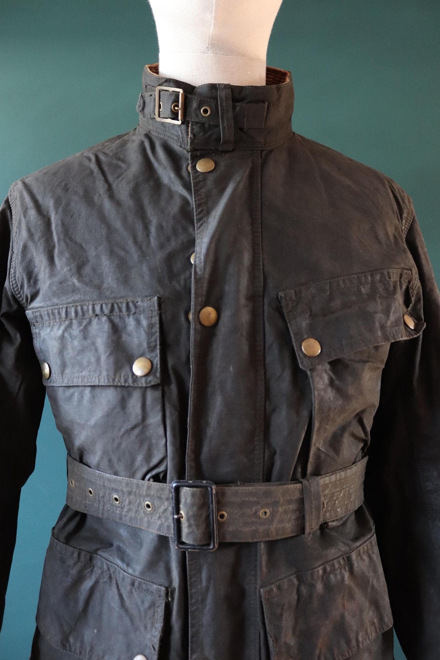 Vintage 1950s 50s Belstaff Trialmaster chequered flag waxed cotton motorcycle jacket trousers full suit 45" chest trial bike racing
