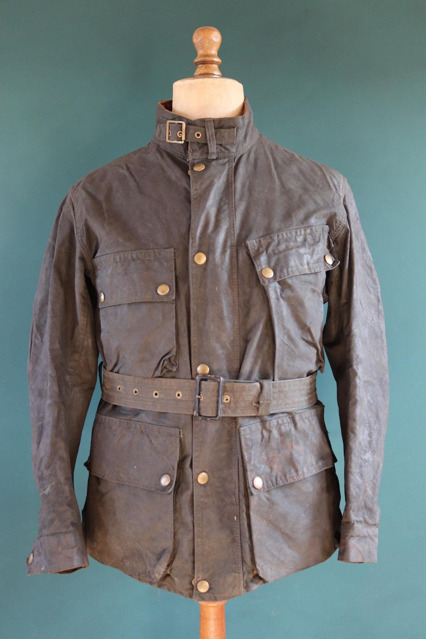 Vintage 1950s 50s Belstaff Trialmaster chequered flag waxed cotton motorcycle jacket trousers full suit 45" chest trial bike racing