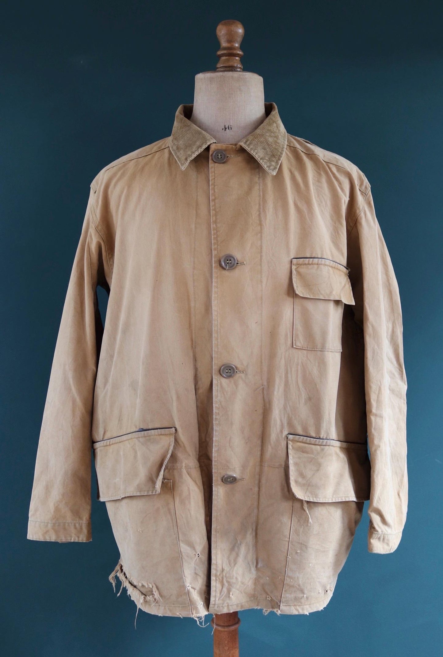 Vintage 1940s 40s Duxbak Utica Aero tan brown duck cotton canvas jacket hunting shooting American 51” chest work workwear chore