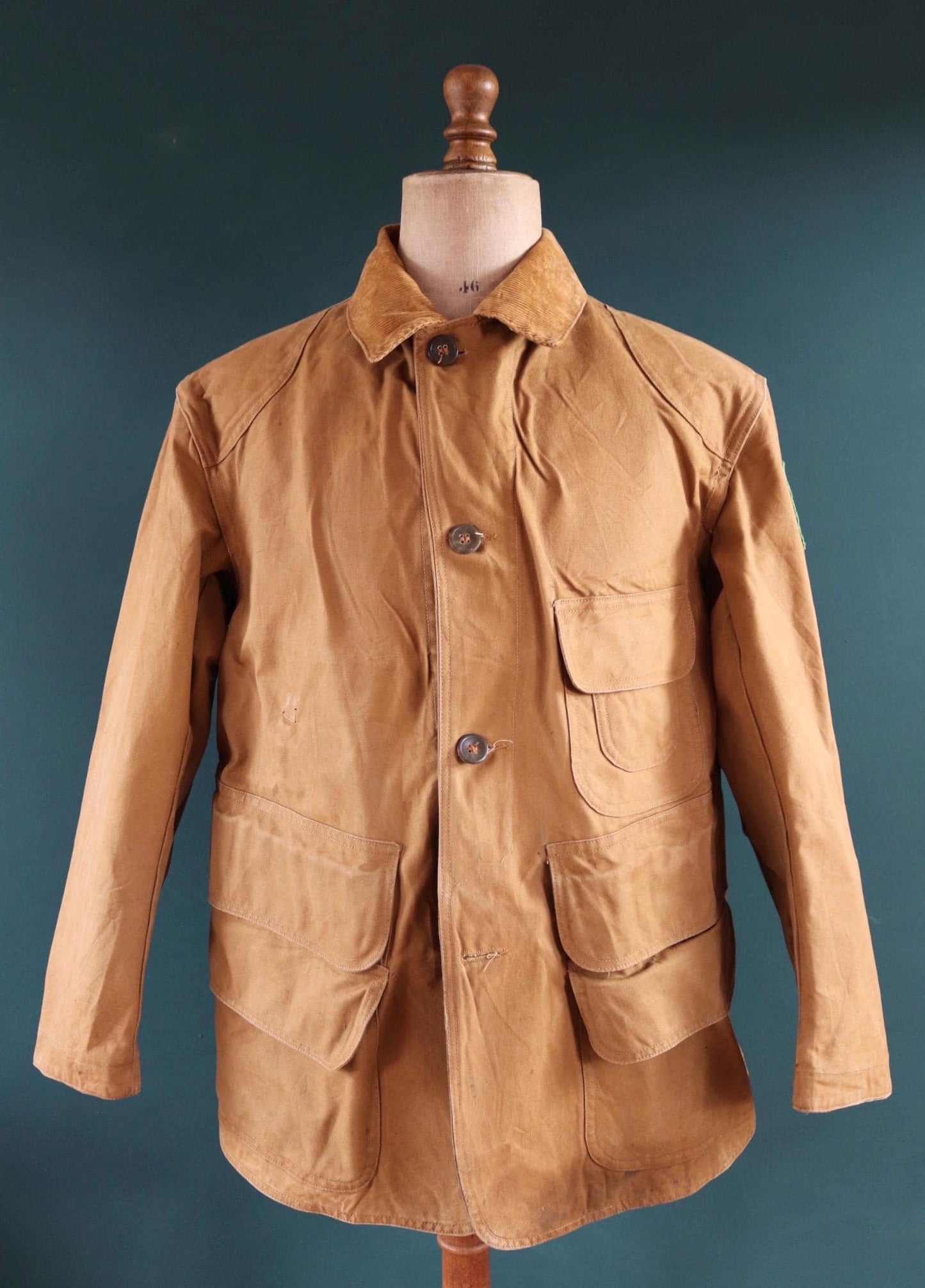 Vintage 1930s 30s 1940s 40s Red Head tin cloth duck cotton canvas hunting shooting jacket 47” chest Red Head American workwear work chore