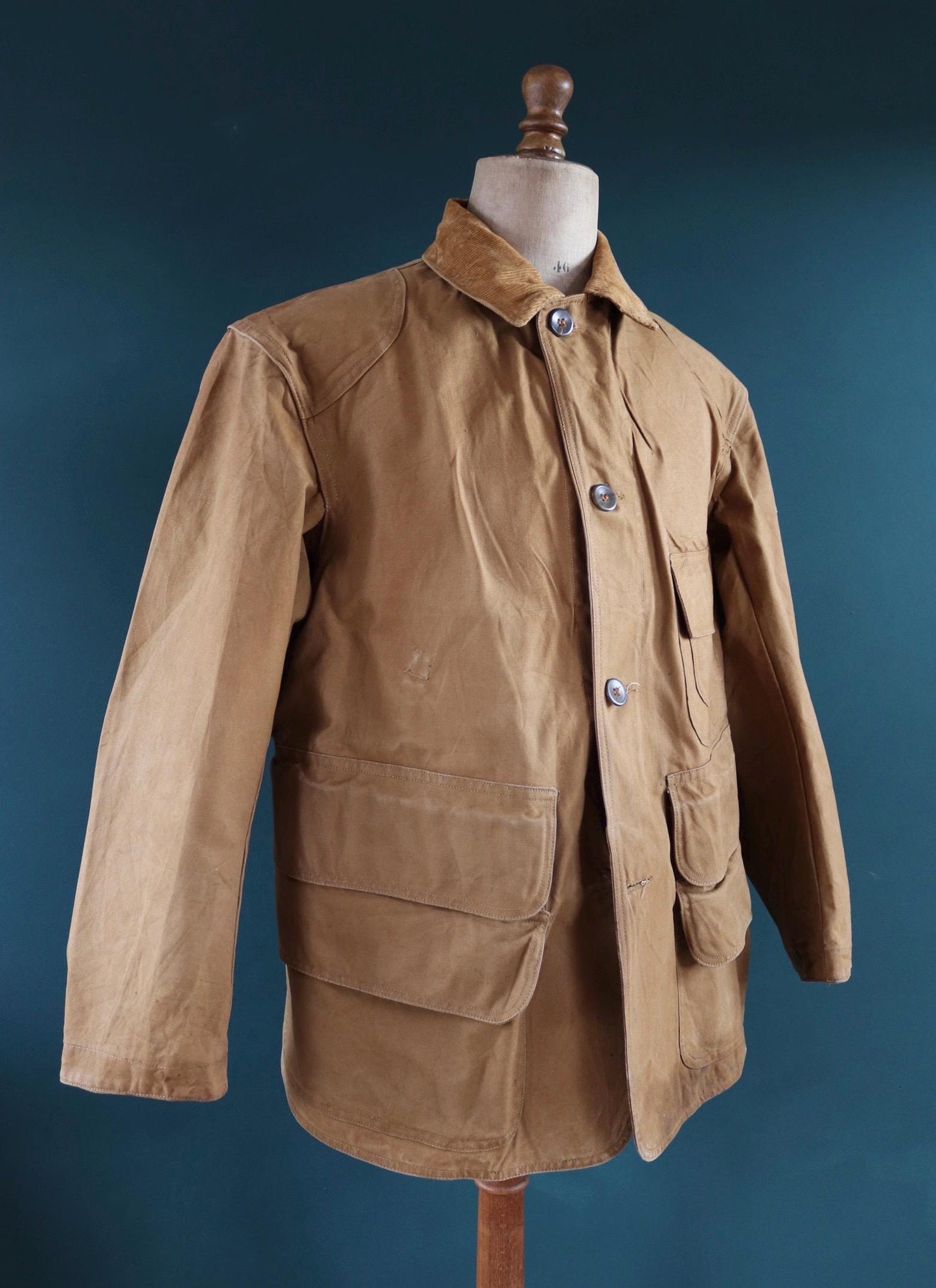 Vintage 1930s 30s 1940s 40s Red Head tin cloth duck cotton canvas hunting shooting jacket 47” chest Red Head American workwear work chore