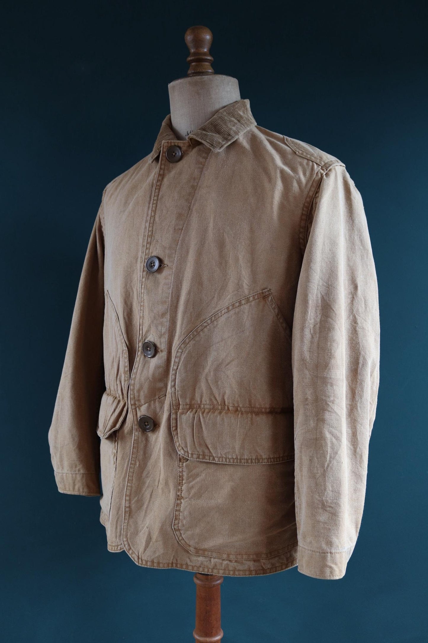 Vintage 1920s 20s 1930s 30s tin cloth duck cotton canvas hunting shooting jacket 46” chest Hettrick American workwear work chore