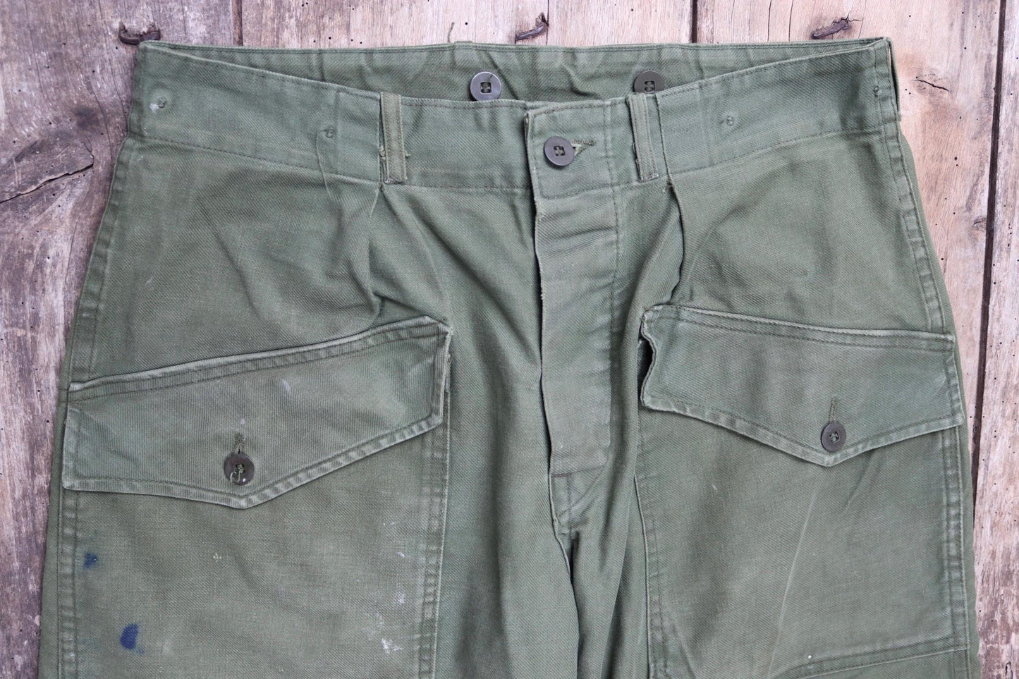 Vintage 1980s 80s Swedish air force military green cotton twill utility cargo trousers pants workwear work chore 32” x 30”