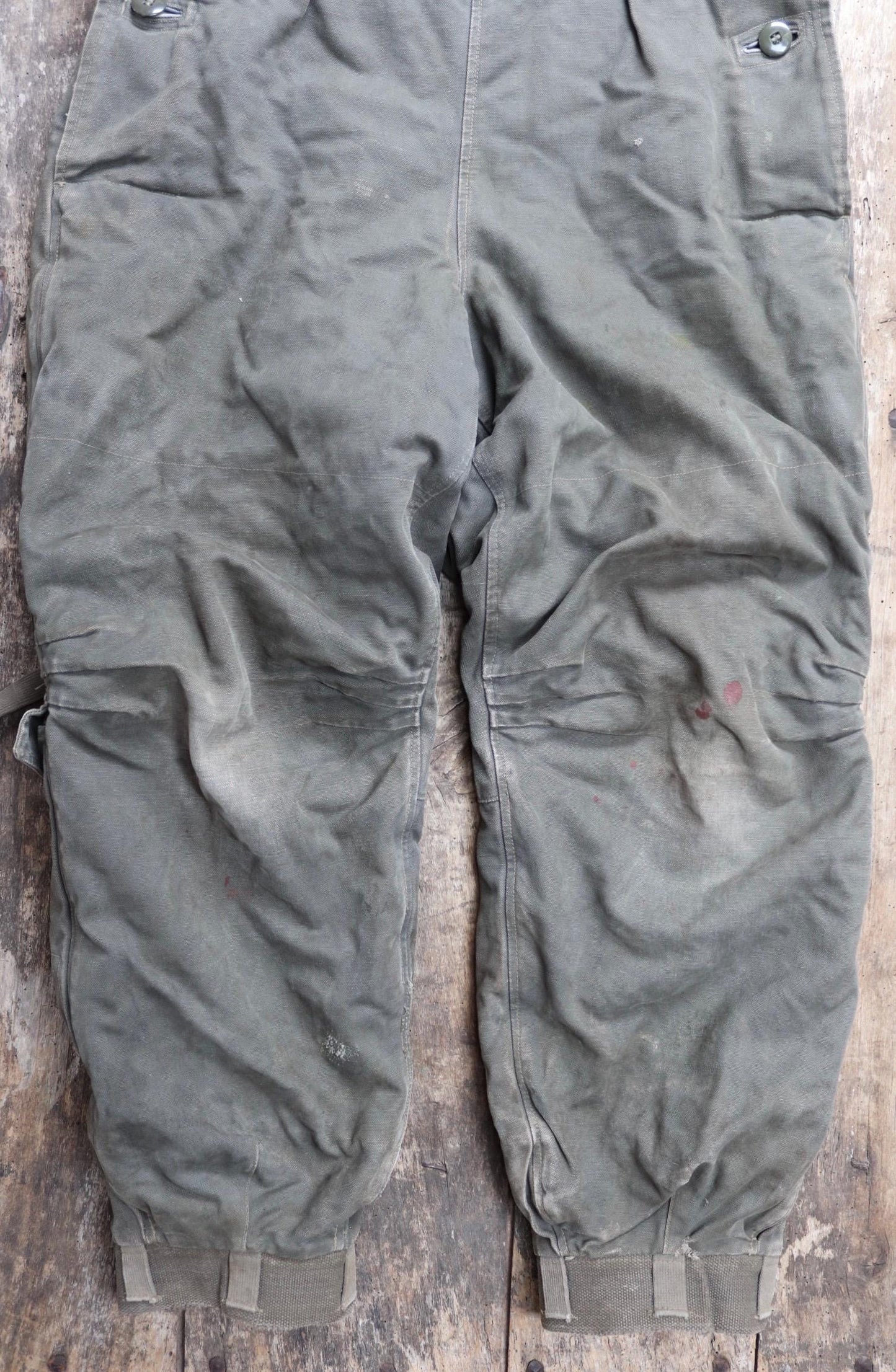 Vintage 1950s motorcycle overalls - Swedish military tank dungarees - Oljon - green cotton canvas - insulated workwear - 35” x 30”