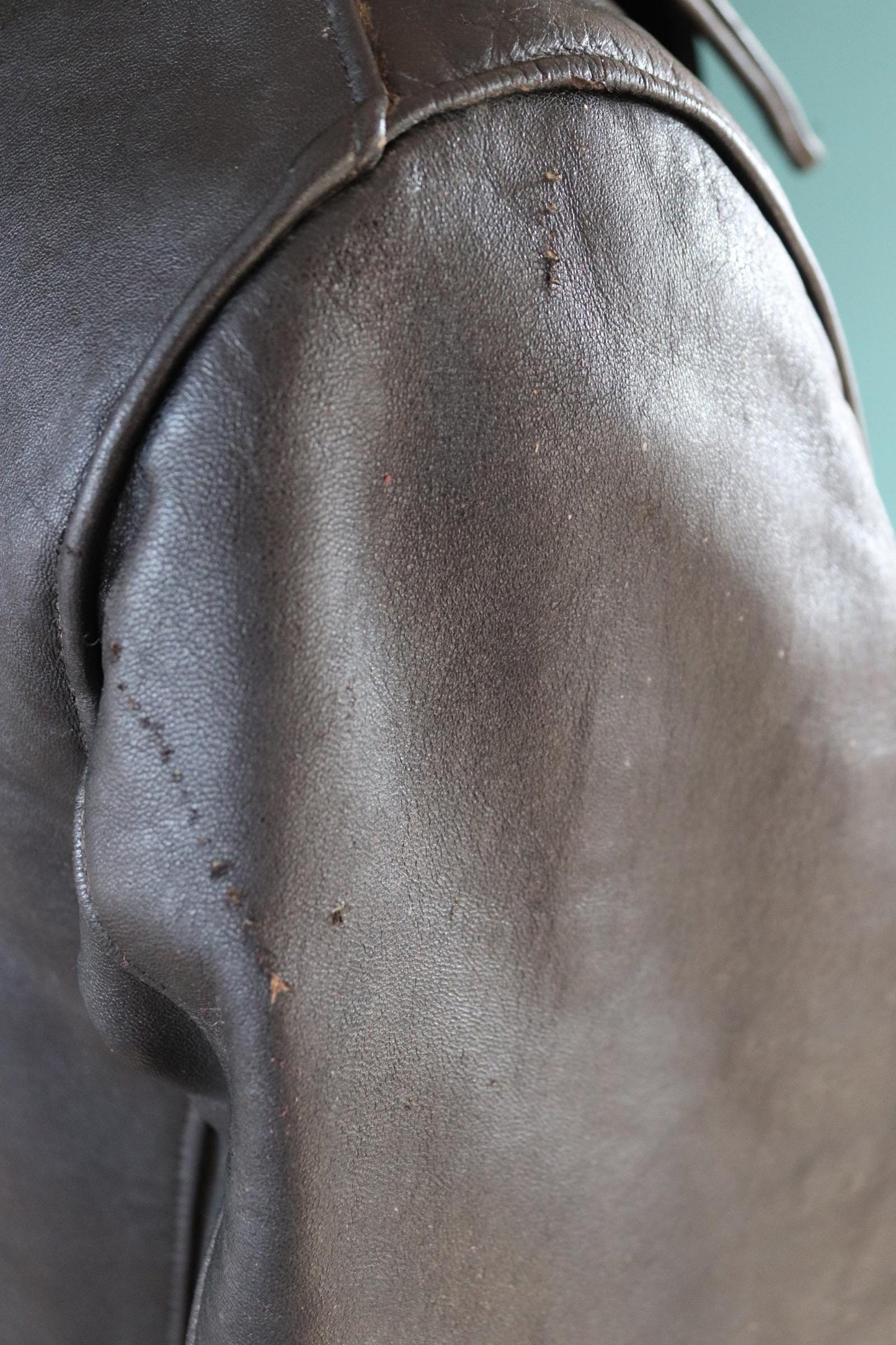 Vintage 1950s 50s 1960s 60s leather jacket French black Le Corbusier double breasted 41” chest