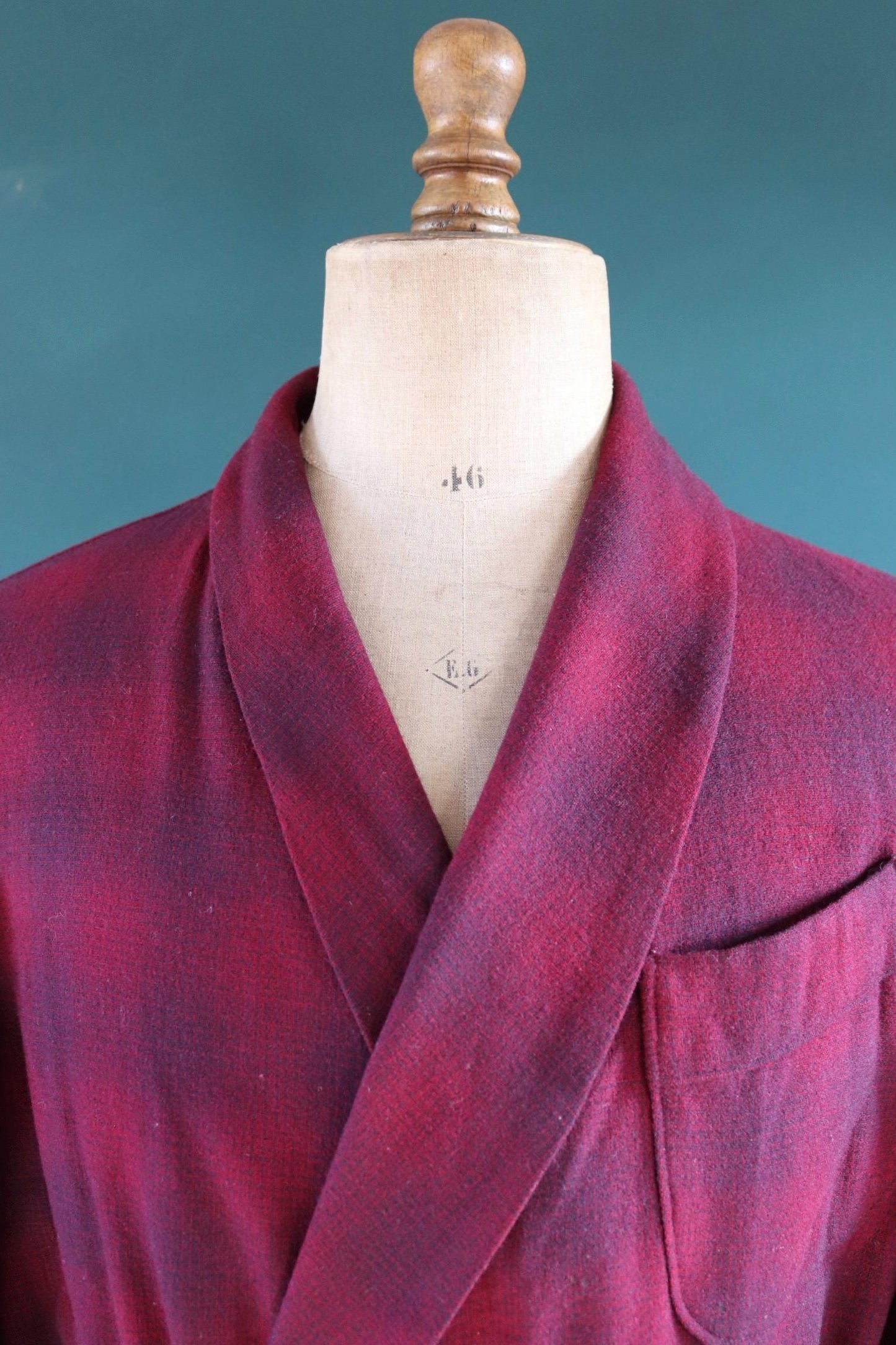 Vintage 1930s 30s 1940s 40s Pendleton red burgundy maroon tartan shadow plaid wool dressing gown robe belted made in USA smoking jacket 50”