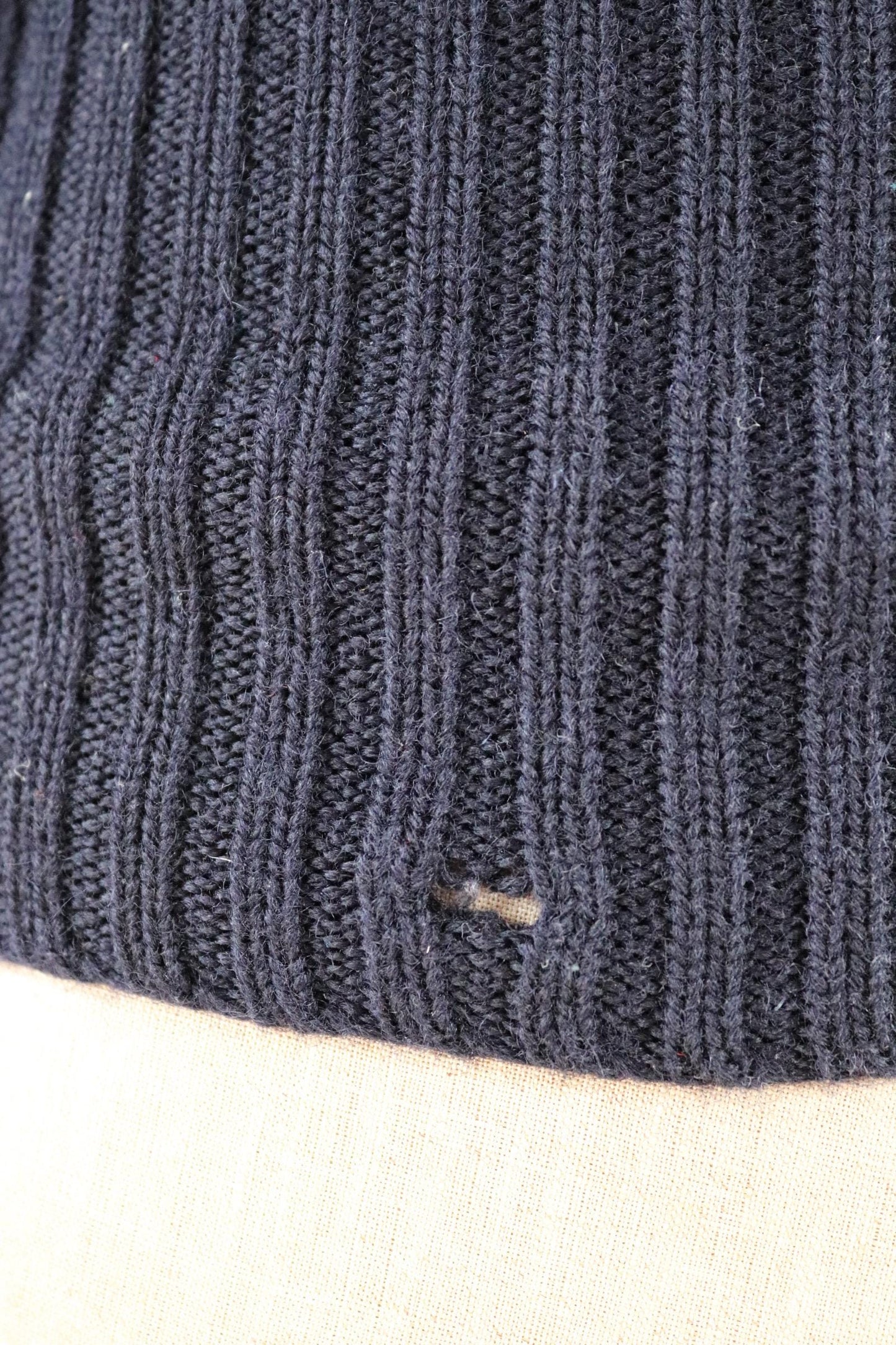Vintage 1960s wool varsity sweater - blue knitted jumper - Ivy League knitwear - v neck long rib - A chenille patch - 40” chest