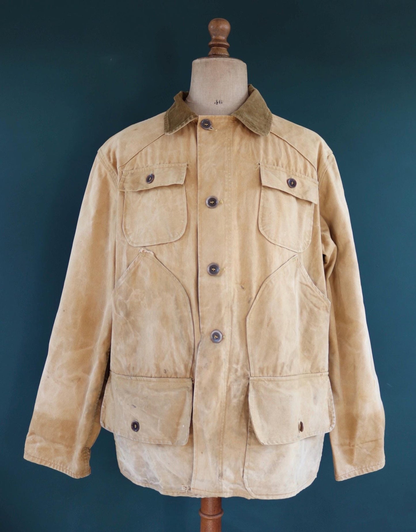 Vintage 1960s 60s tin cloth duck cotton canvas hunting shooting jacket 52” chest American workwear work chore
