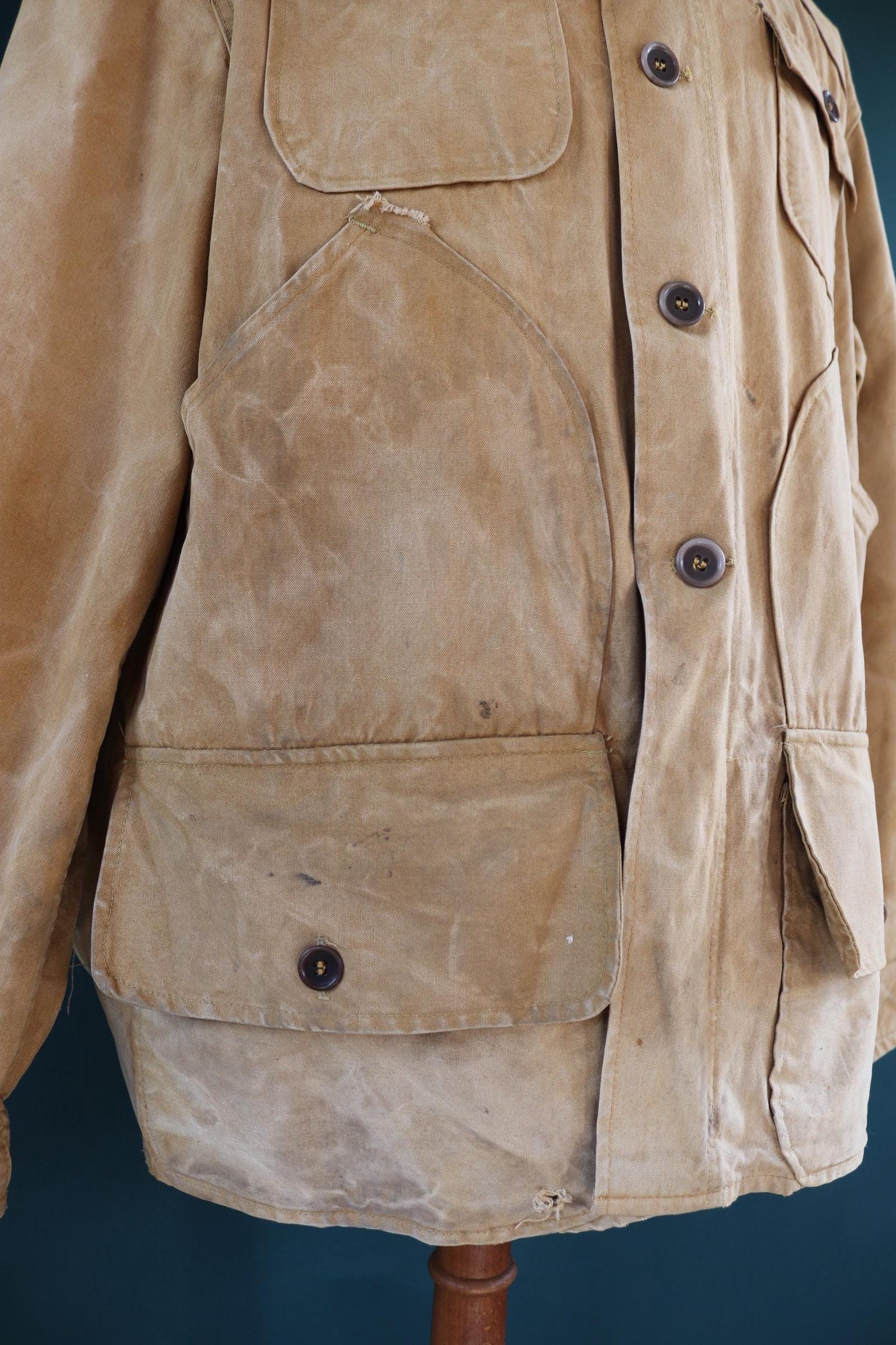 Vintage 1960s 60s tin cloth duck cotton canvas hunting shooting jacket 52” chest American workwear work chore