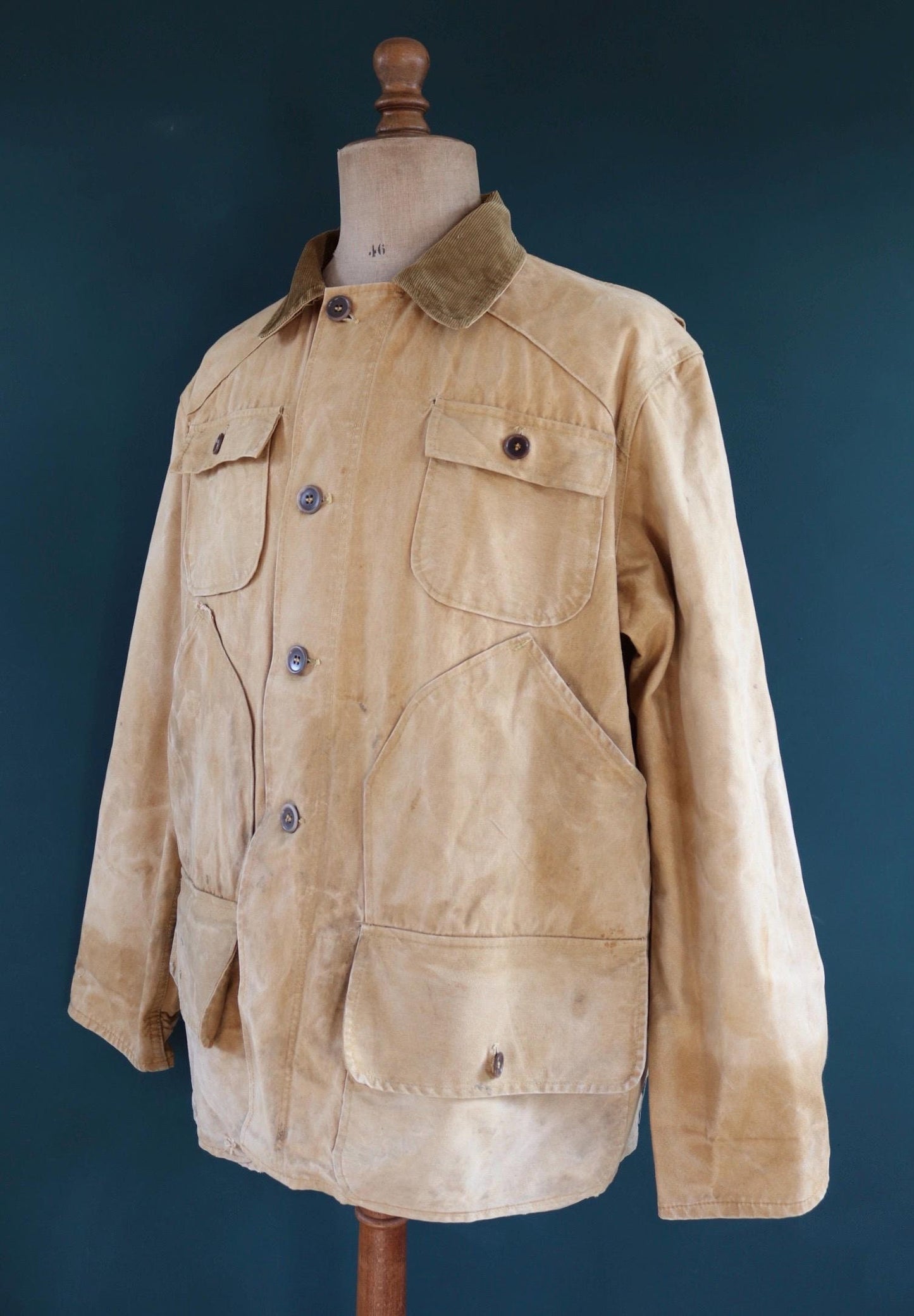 Vintage 1960s 60s tin cloth duck cotton canvas hunting shooting jacket 52” chest American workwear work chore