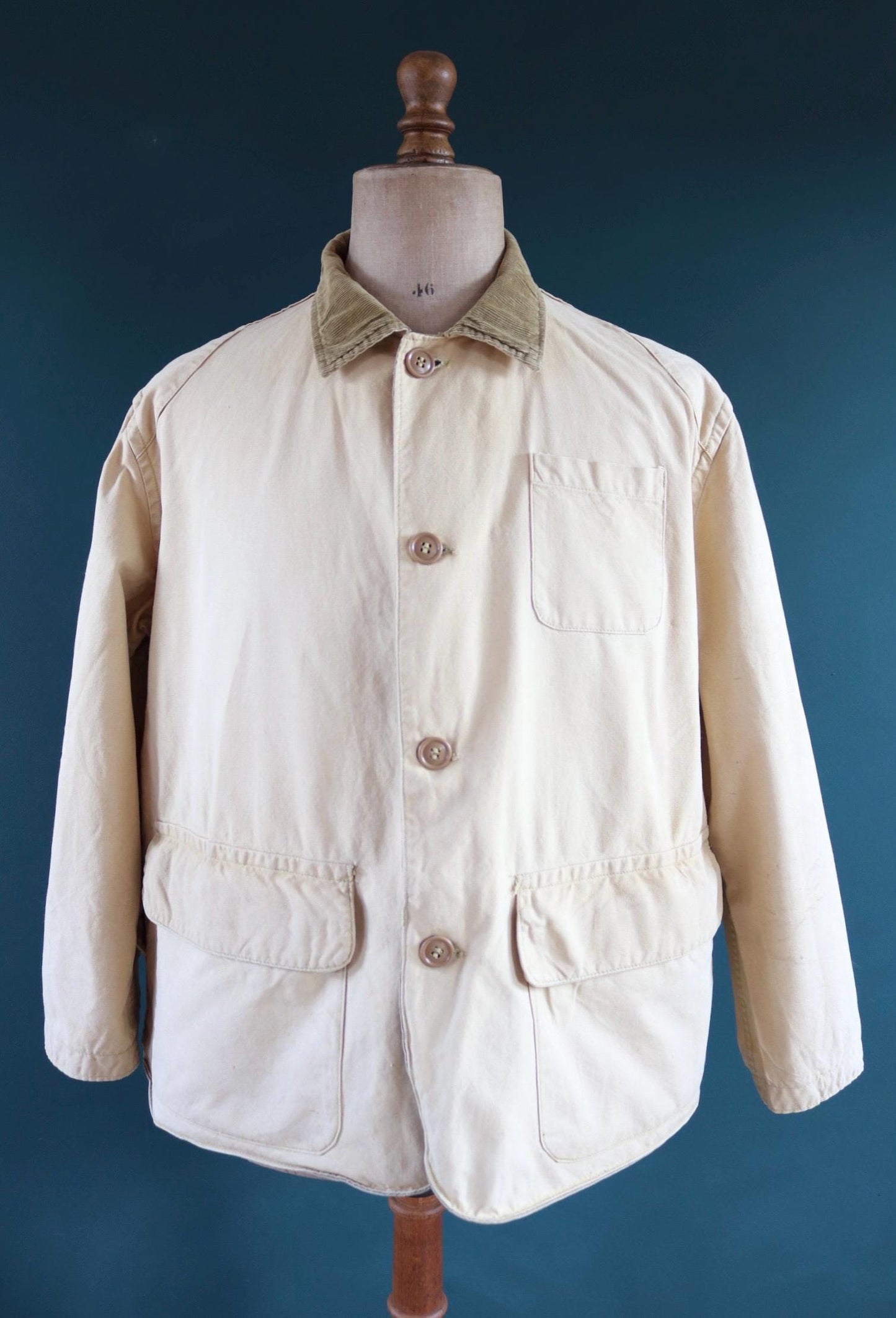 Vintage 1950s 50s 1960s 60s American Field Hettrick tan brown duck cotton canvas jacket hunting shooting American 50” chest workwear chore