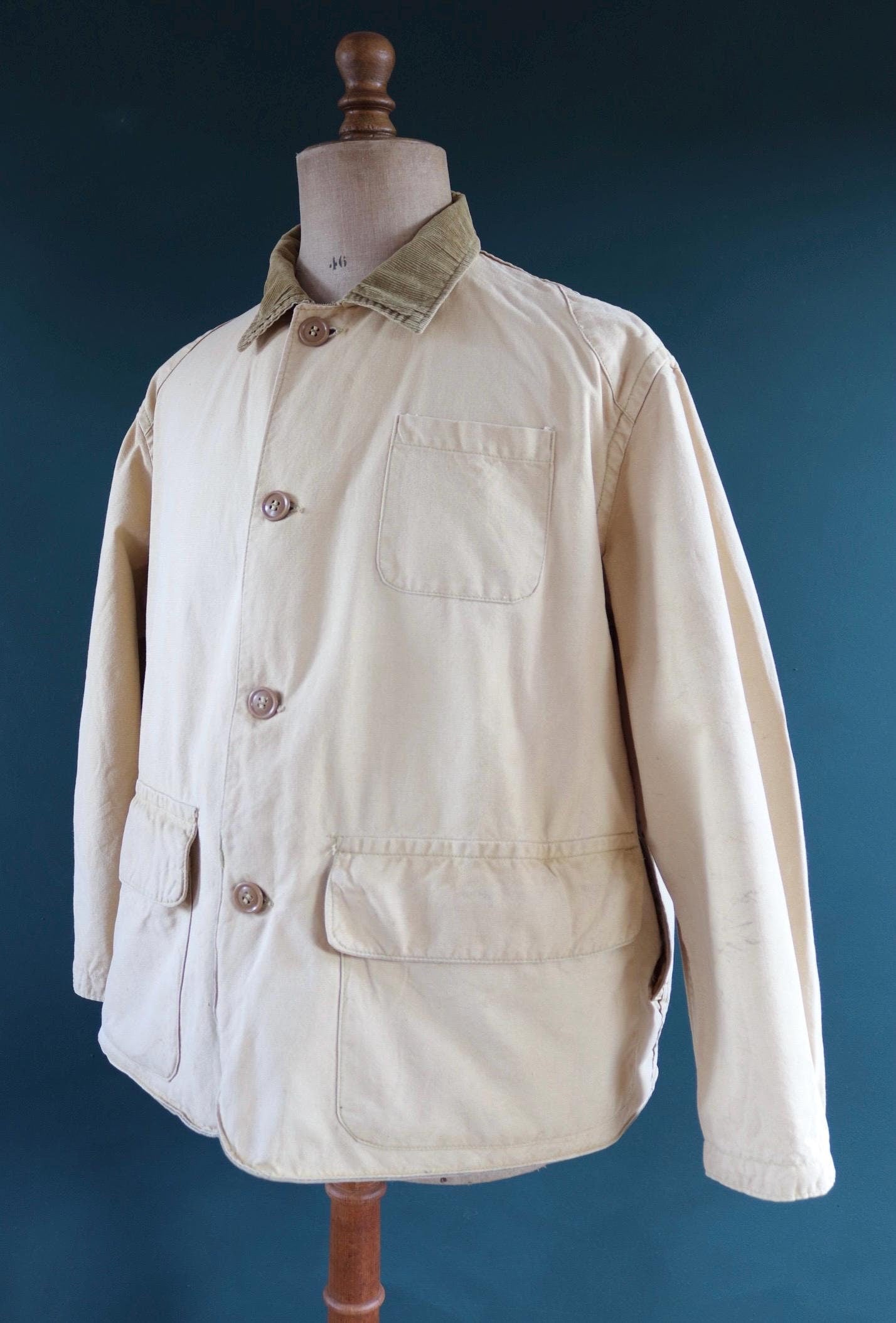 Vintage 1950s 50s 1960s 60s American Field Hettrick tan brown duck cotton canvas jacket hunting shooting American 50” chest workwear chore