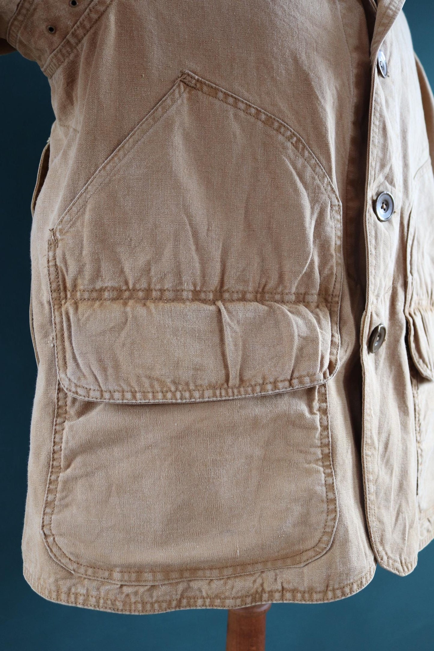 Vintage 1920s 20s 1930s 30s tin cloth duck cotton canvas hunting shooting jacket 46” chest Hettrick American workwear work chore